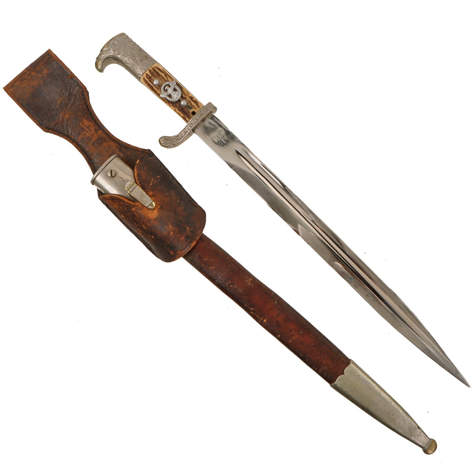 Original German WWII Rural Police Long Dress Bayonet by Alexander Coppel with Scabbard & Frog - Matching Unit Marks