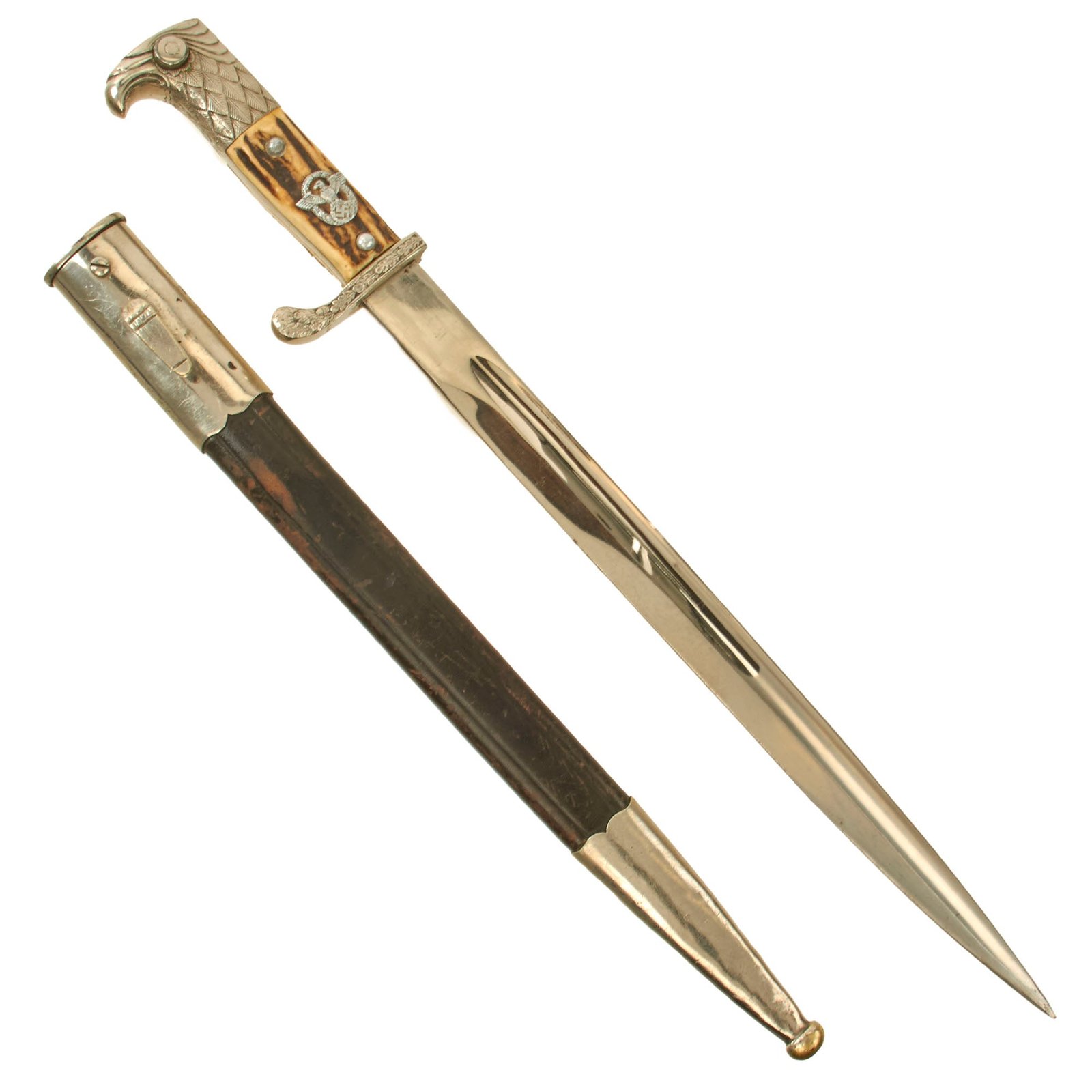 Original German WWII Mettmann Metropolitan Police Marked Long Dress Bayonet by Carl Eickhorn with Scabbard - Matching