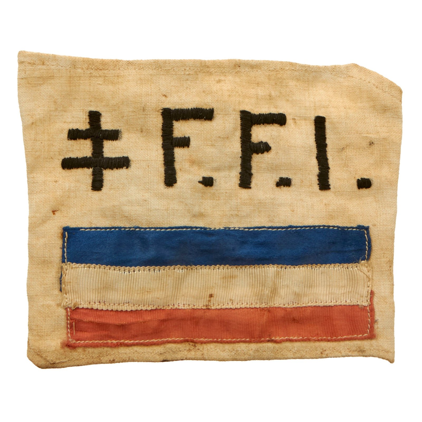 Original WWII Free French Resistance FFI Armband with Stitched Silk Flag