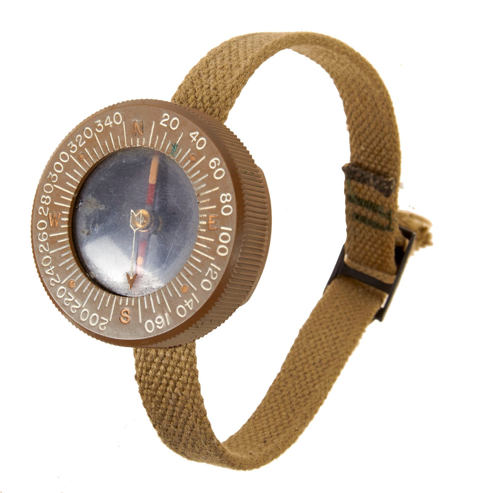 Original U.S. WWII Paratrooper Wrist Compass by Superior Magneto Corporation with Khaki Wristband - Dated November 1944