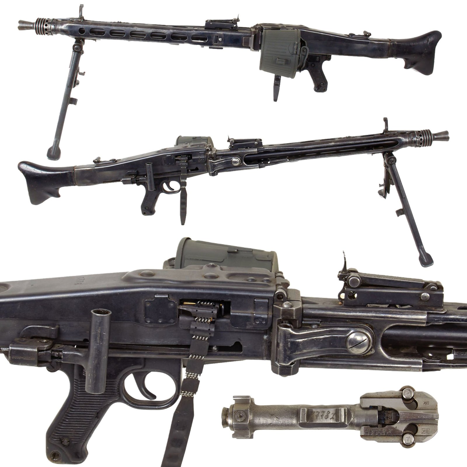 Original German WWII MG 42 Display Machine Gun with Live Barrel and Basket Belt Carrier