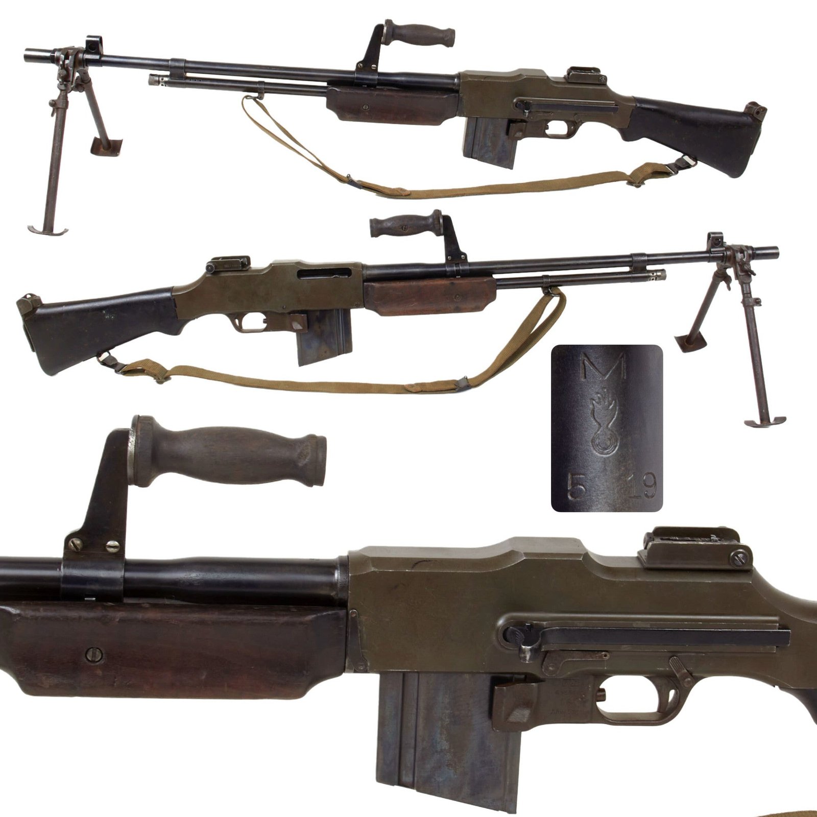 Original U.S. WWII BAR Browning Automatic Rifle M1918A2 Display Gun with Magazine and Sling - Marlin Barrel Dated 5 19
