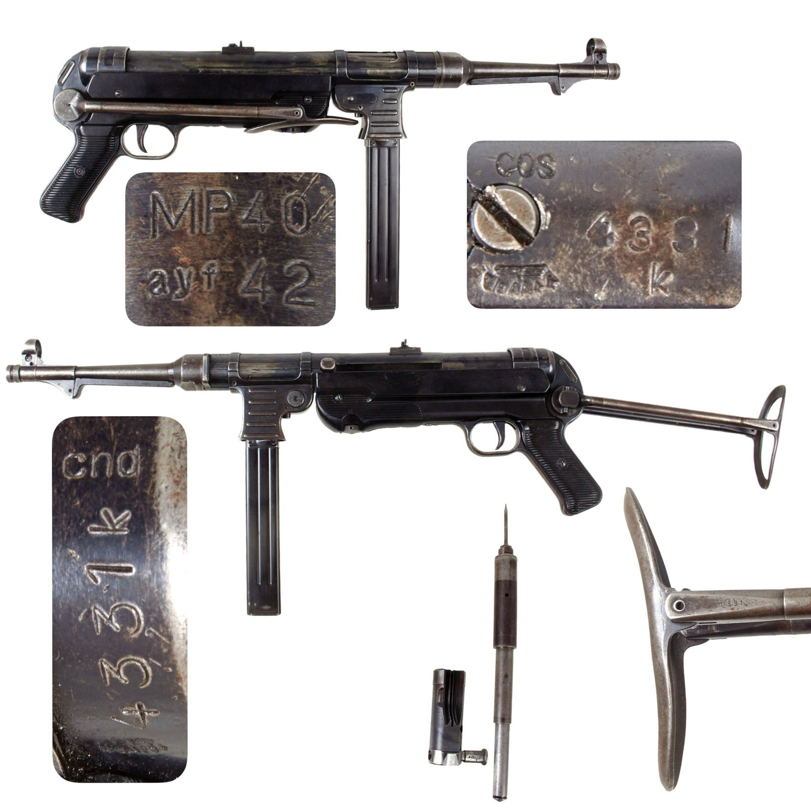 Original German WWII 1942 dated MP 40 Display Gun by ERMA with Live Barrel, Bolt Assembly, and Magazine - Serial 4331 k