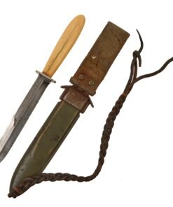 Original U.S. WWII Theater-Modified M3 Fighting Knife with Ivory Handle & Crest of Lille, France - Updated M8 Scabbard