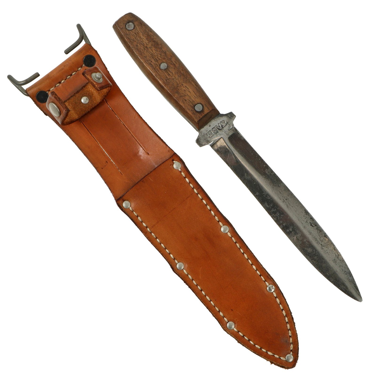 Original U.S. WWII Case "Pig Sticker" Wood Handle Fighting Knife with Correct Belt Scabbard