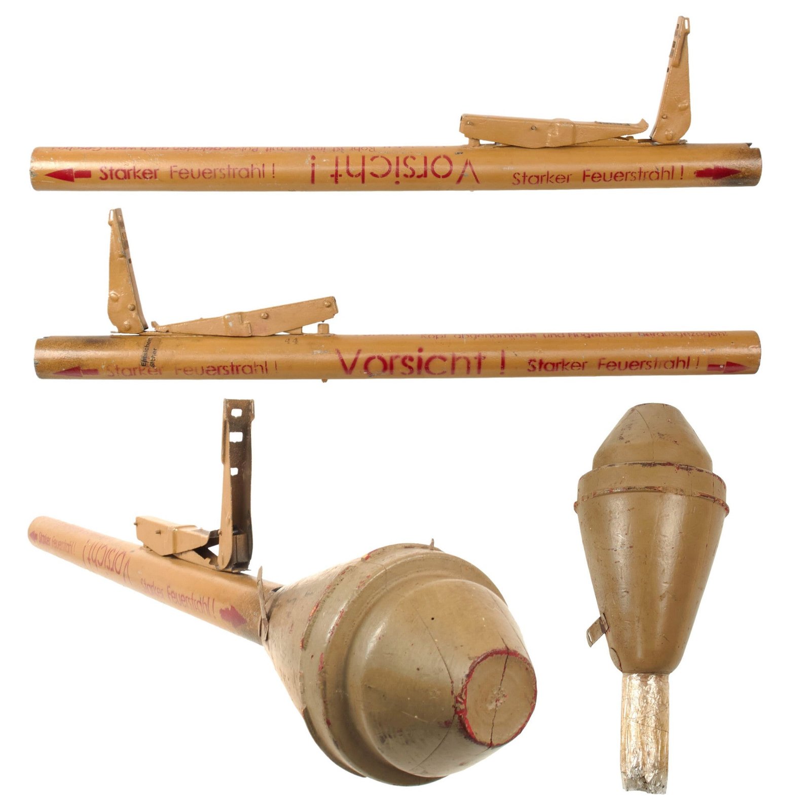 Original German WWII Inert Restored Panzerfaust 60 Anti-Tank Rocket with Wooden Dummy Projectile