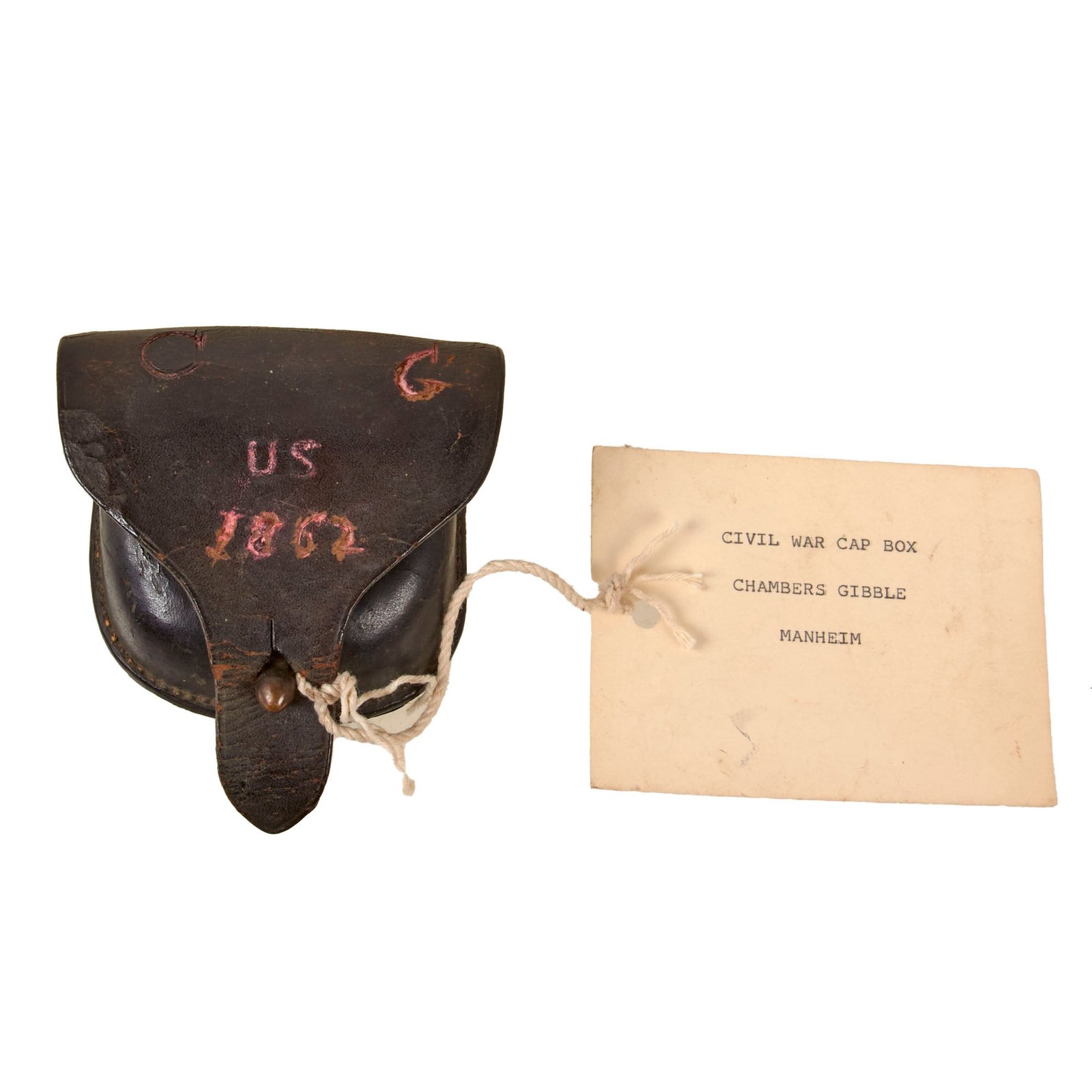 Original U.S. Civil War 79th Pennsylvania Infantry Identified Federal Percussion Cap Box Pouch with Museum Tag & Original Caps - Chambers Gibble