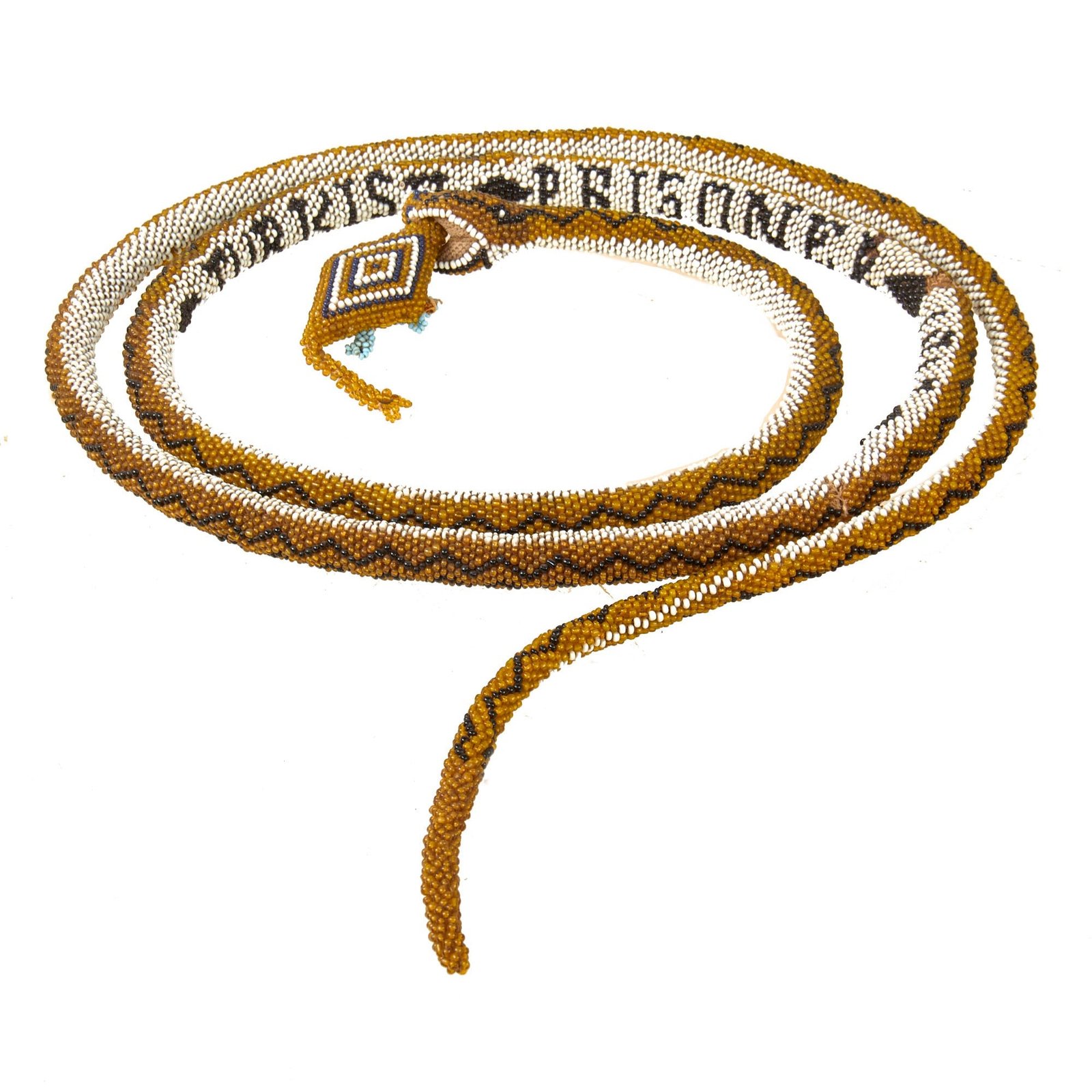 Original WWI Ottoman Empire Turkish Prisoner of War Souvenir Beadwork Snake with Turtle’s Neck in Mouth - Unusual - Dated 1917