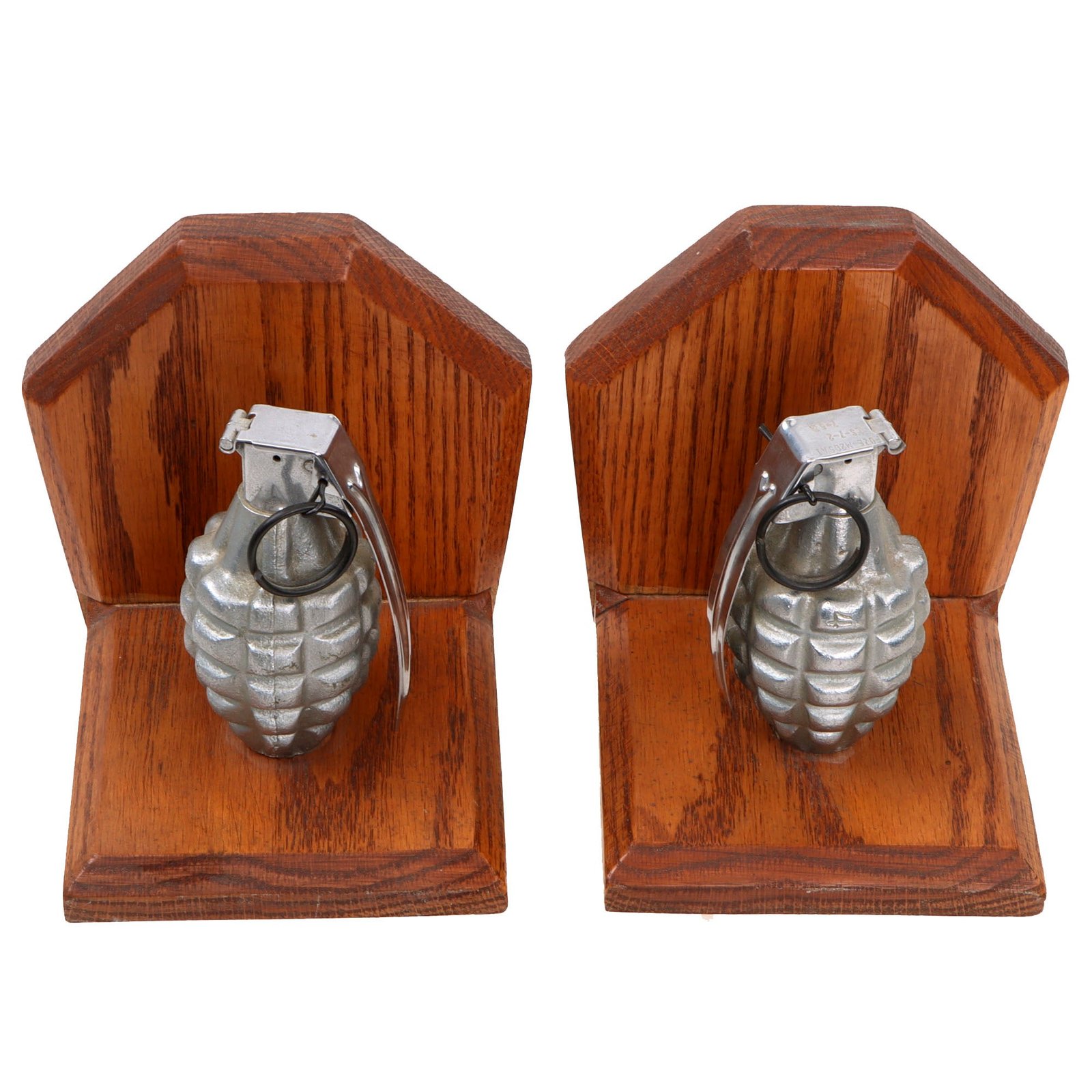 Original U.S. Korean War / Vietnam War Era MkII Grenade Bookends with Fuze Dated 1953 - Inert
