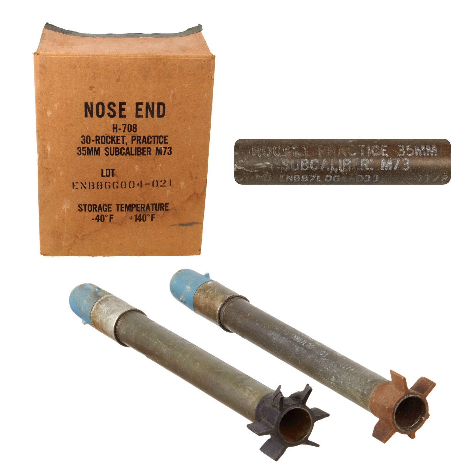 Original U.S. Vietnam War Inert M72 Light Anti-Armor Weapon “LAW” 35mm M190 Subcaliber Trainer Rockets with Original Packing Box - 2 Rockets Total