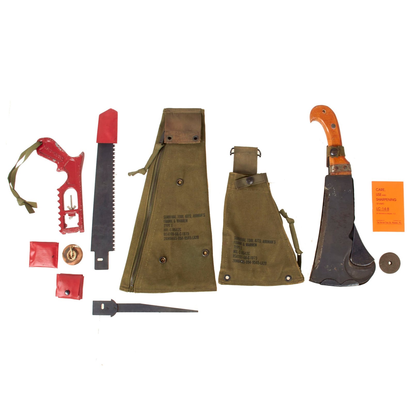 Original U.S. Vietnam War Survival Tool Kits, Airman’s with Woodman's Pal 681 Survival Axe and Both Complete Units by Frank & Warren