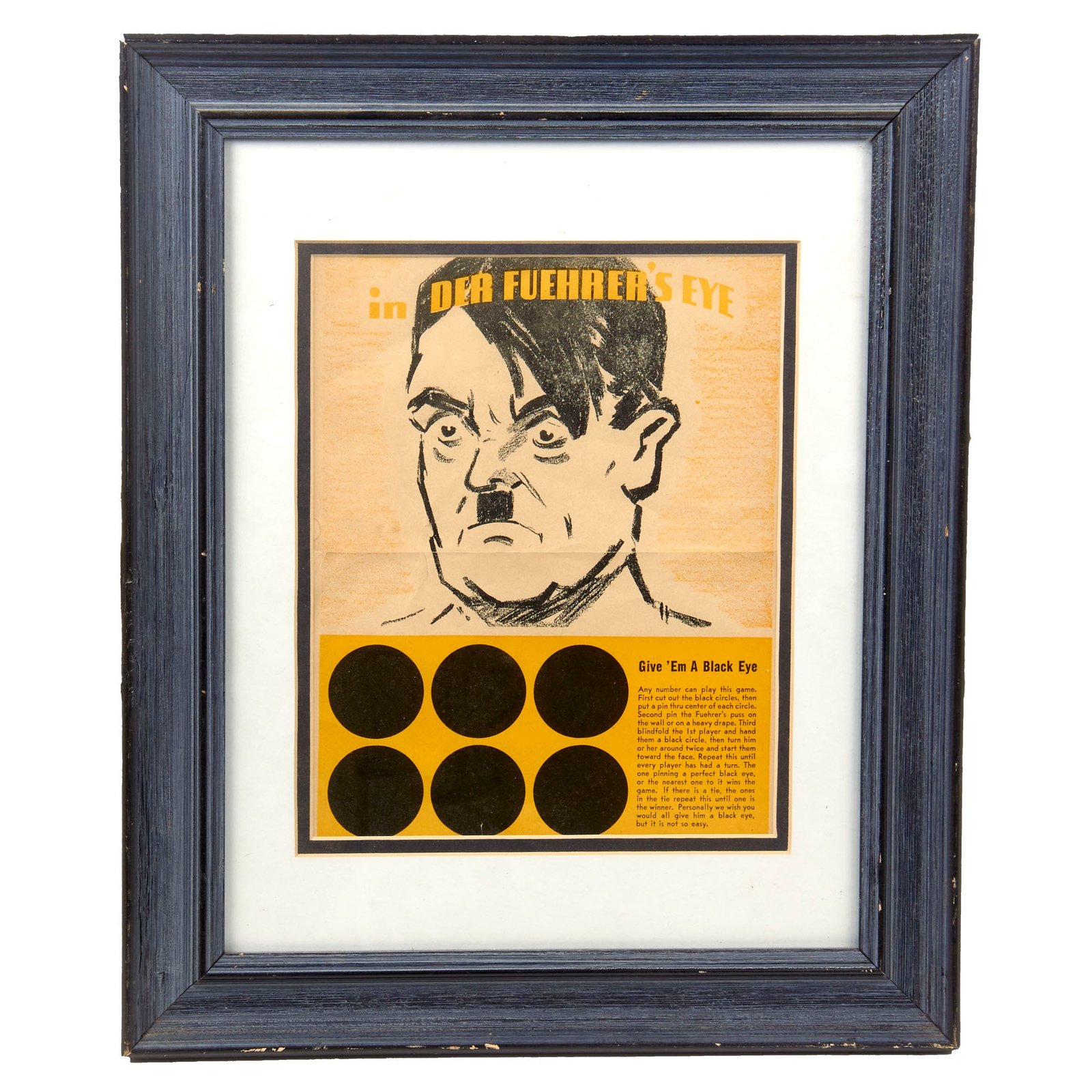Original U.S. WWII Framed Anti-Axis Propaganda “in Der Fuhrer’s Eye” Black Eye Game - 14 x 17”