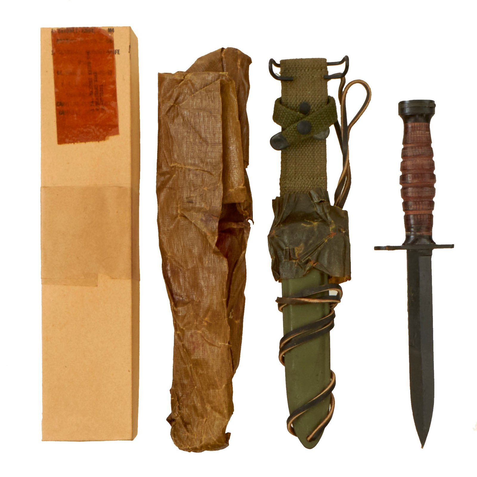 Buy Original U.S. WWII Boxed New Old Stock M4 Bayonet Fighting Knife by Camillus with M8A1 Scabbard | Original Firearms Antique For Sale