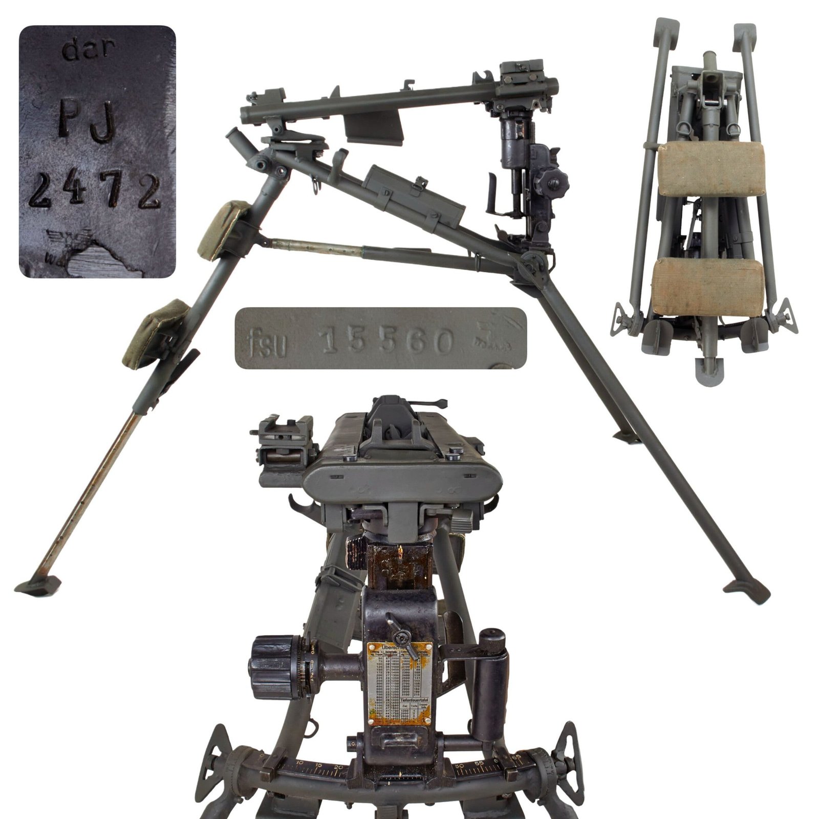 Buy Original German WWII MG 42 Sustained Fire Lafette Mount Tripod Made in 1944 with Intact Markings - Painted Panzergrau | Original Firearms Antique For Sale