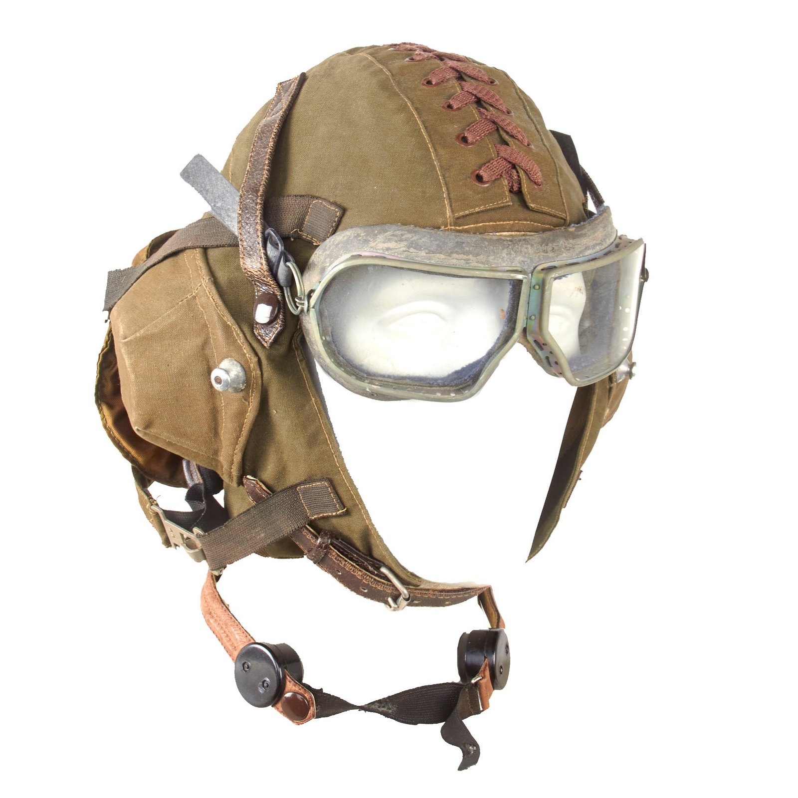 Original Czech Post-WWII Czechoslovak Air Force Flight Helmet with Oxygen Mask, Avionics, & Flight Goggles - Size 58