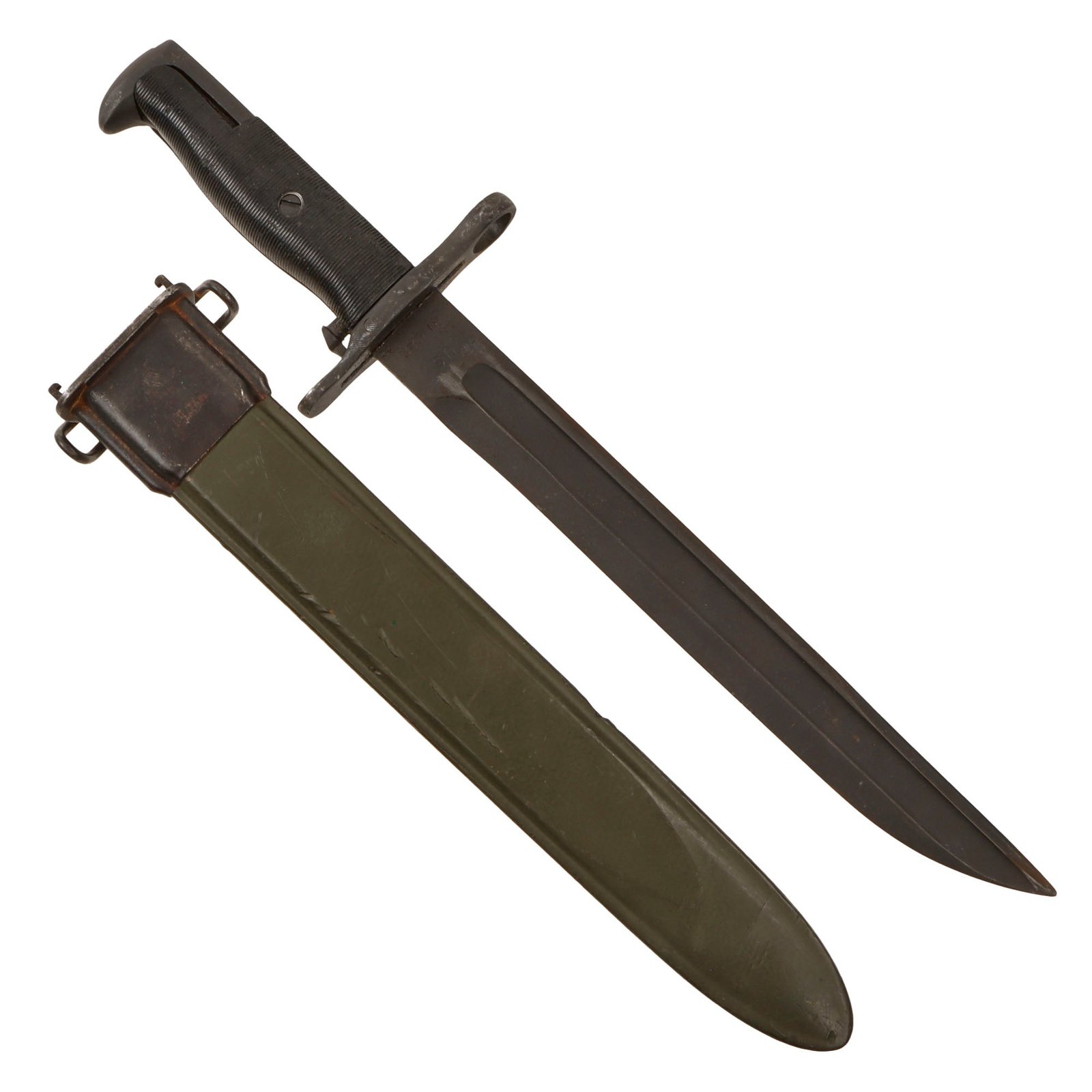 Original U.S. WWII M1905E1 M1 Garand 10 inch Cut Down Bayonet by Springfield Armory Dated 1918 with M7 Scabbard