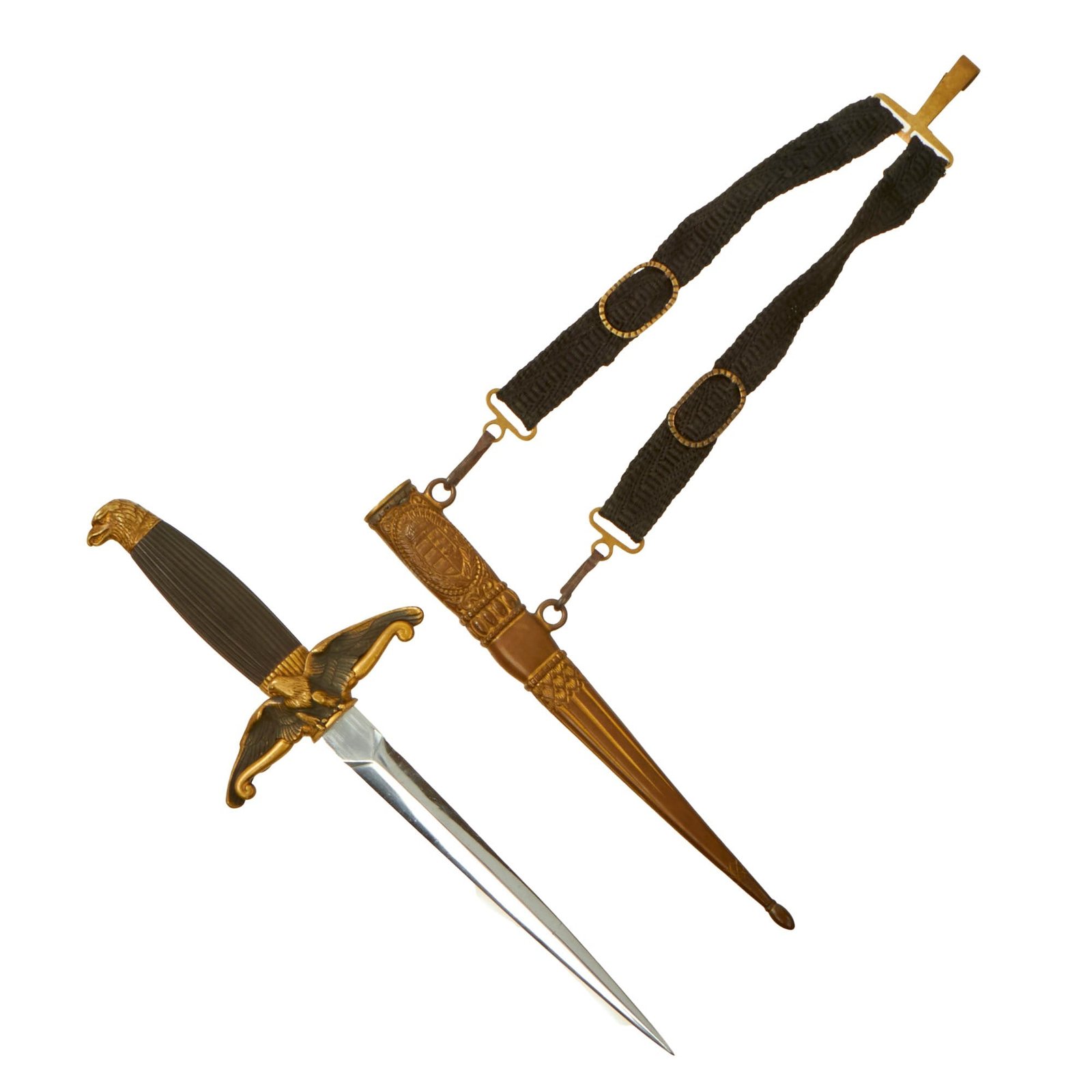 Buy Original Hungarian WWII Model 1932 Royal Hungarian Air Force Officer Dagger with Scabbard & Extremely Scarce Hanger - Engraved Officers Initials | Original Firearms Antique For Sale
