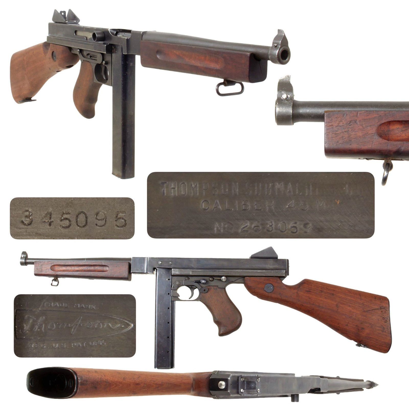 Buy Original U.S. WWII Thompson M1 Display Submachine Gun Serial 263059 with Magazine - Original WWII Parts | Original Firearms Antique For Sale