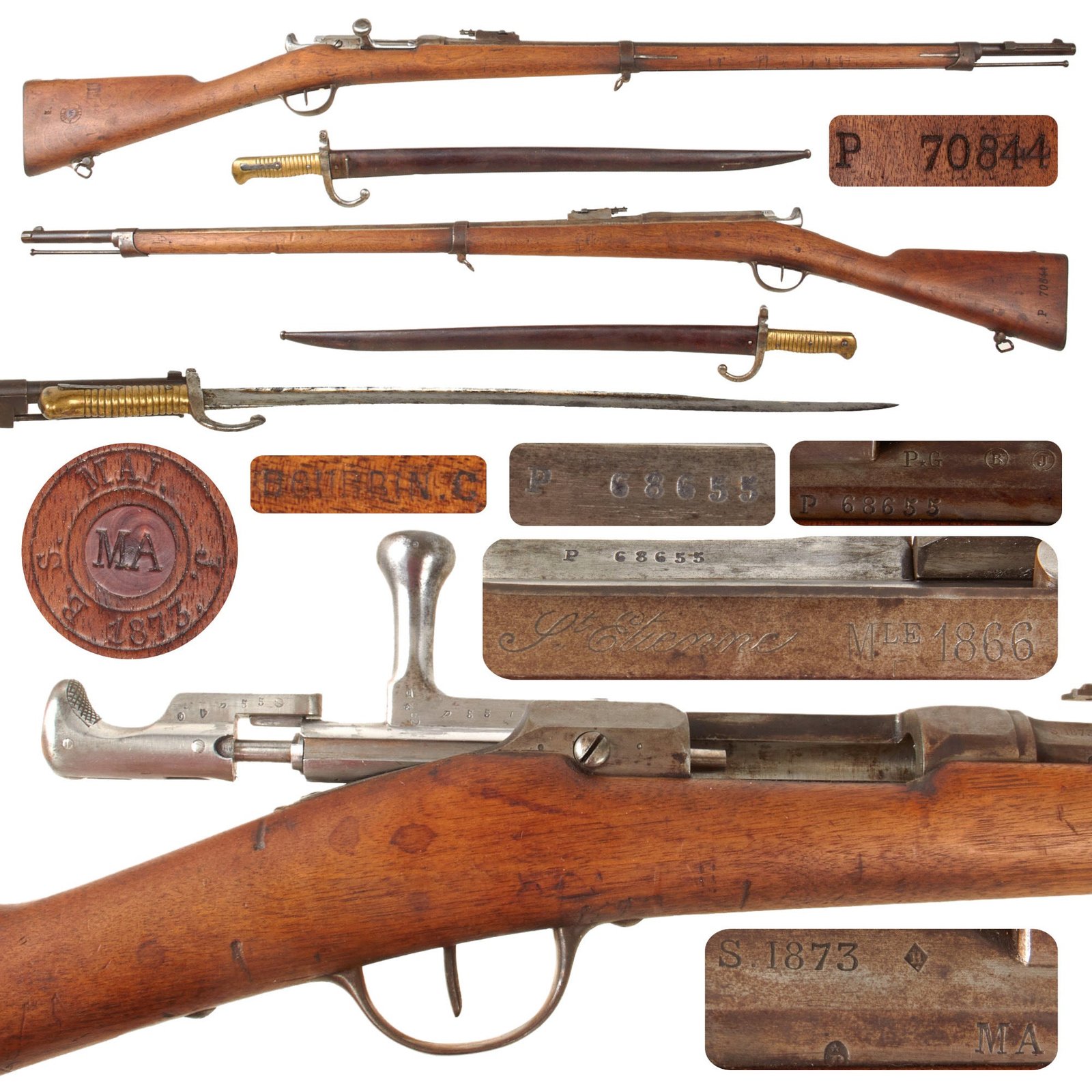 Original French Fusil Modèle 1866 Chassepot Needle Fire Rifle Dated 1873 by St. Étienne with M1866 Saber Bayonet & Scabbard - Serial P 68655
