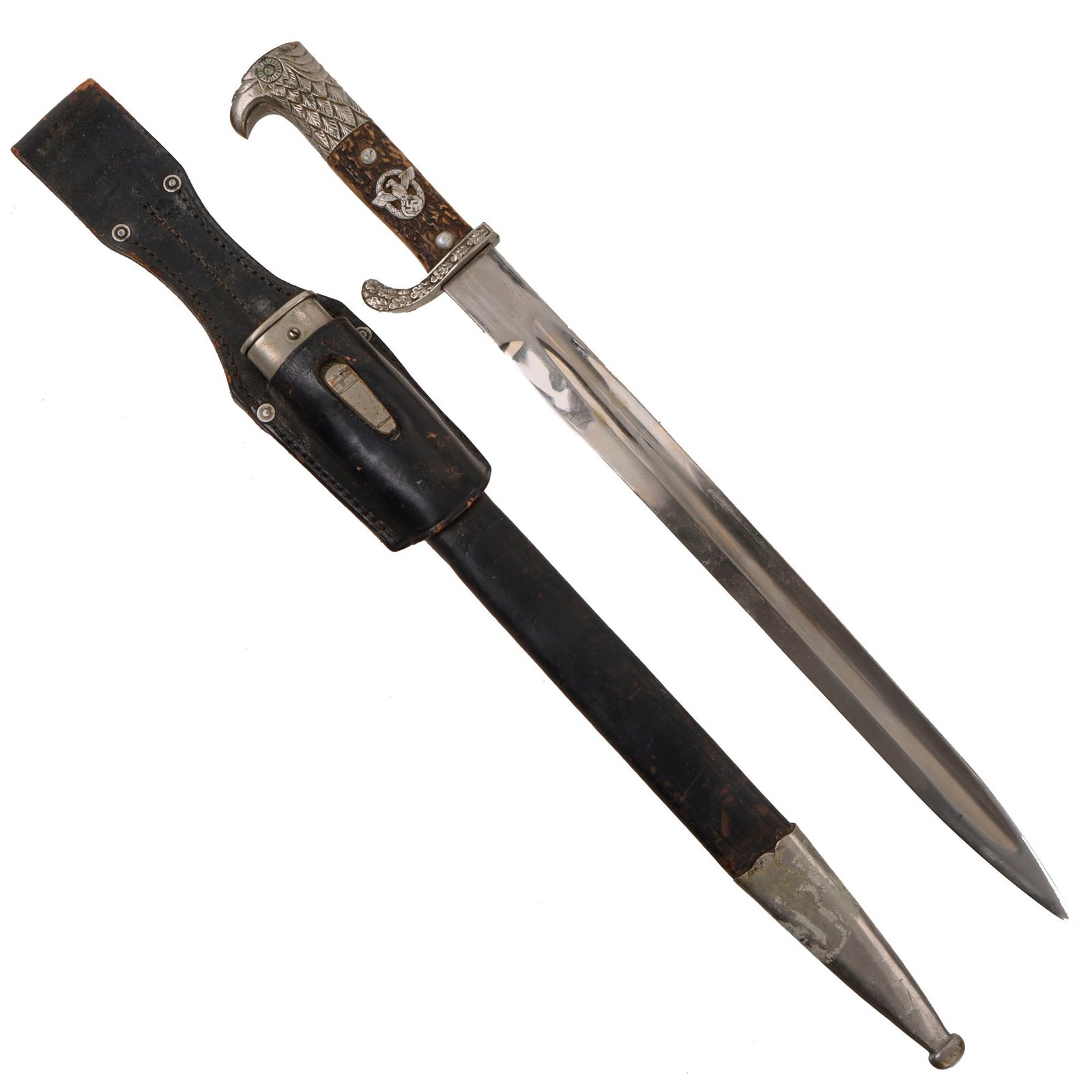 Original German WWII Metropolitan Police Long Dress Bayonet by Carl Eickhorn with Scabbard and Frog - Matching Number 2