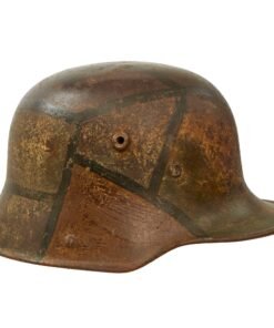 Buy Original German WWI M16 Stahlhelm Helmet with Panel Camouflage Paint & M17 Liner with Mud-Stained Interior - Battlefield Pickup - Size 66 | Original Firearms Antique For Sale