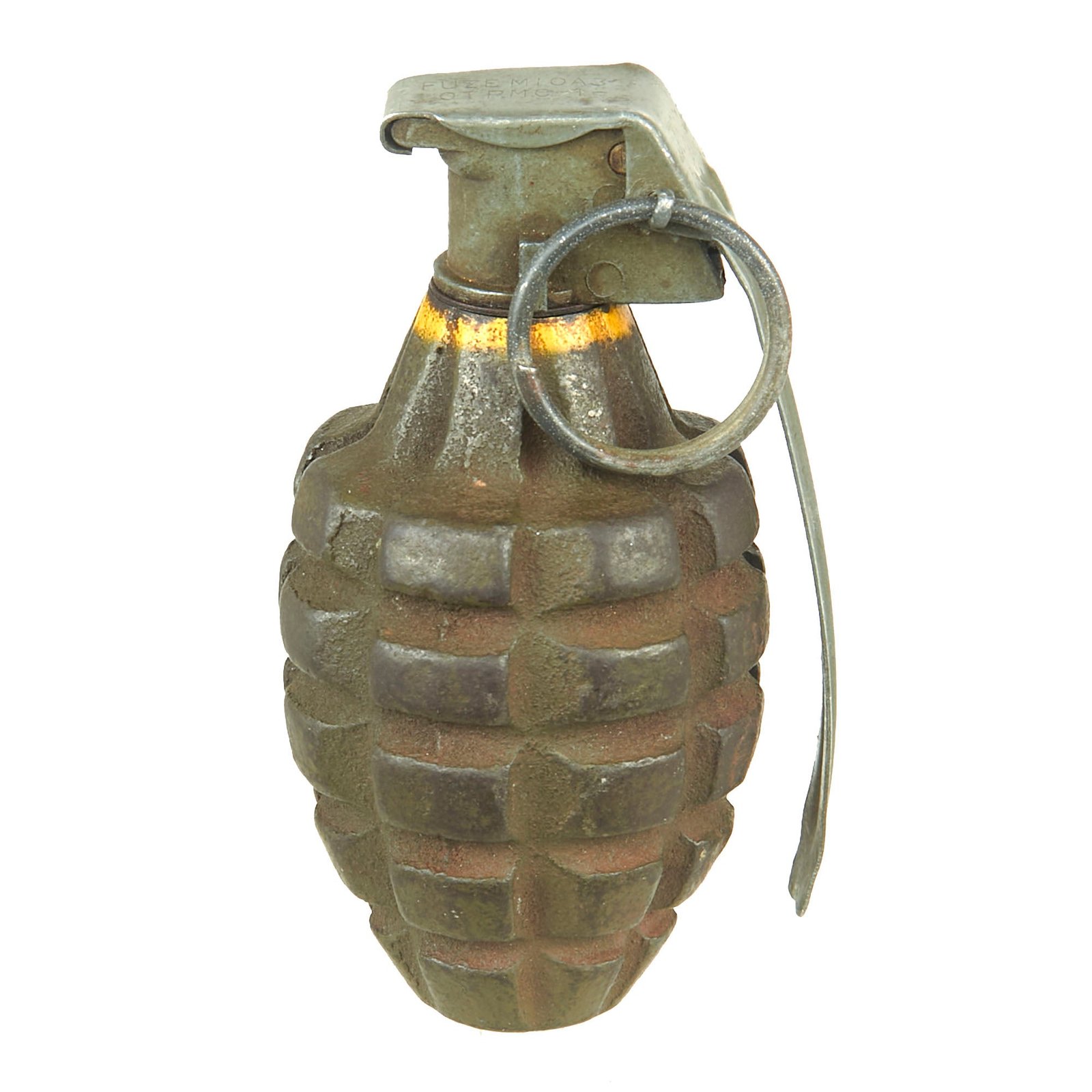 Buy Original U.S. WWII Inert MkII Pineapple Grenade with Yellow Ring & M10A3 Fuze | Original Firearms Antique For Sale