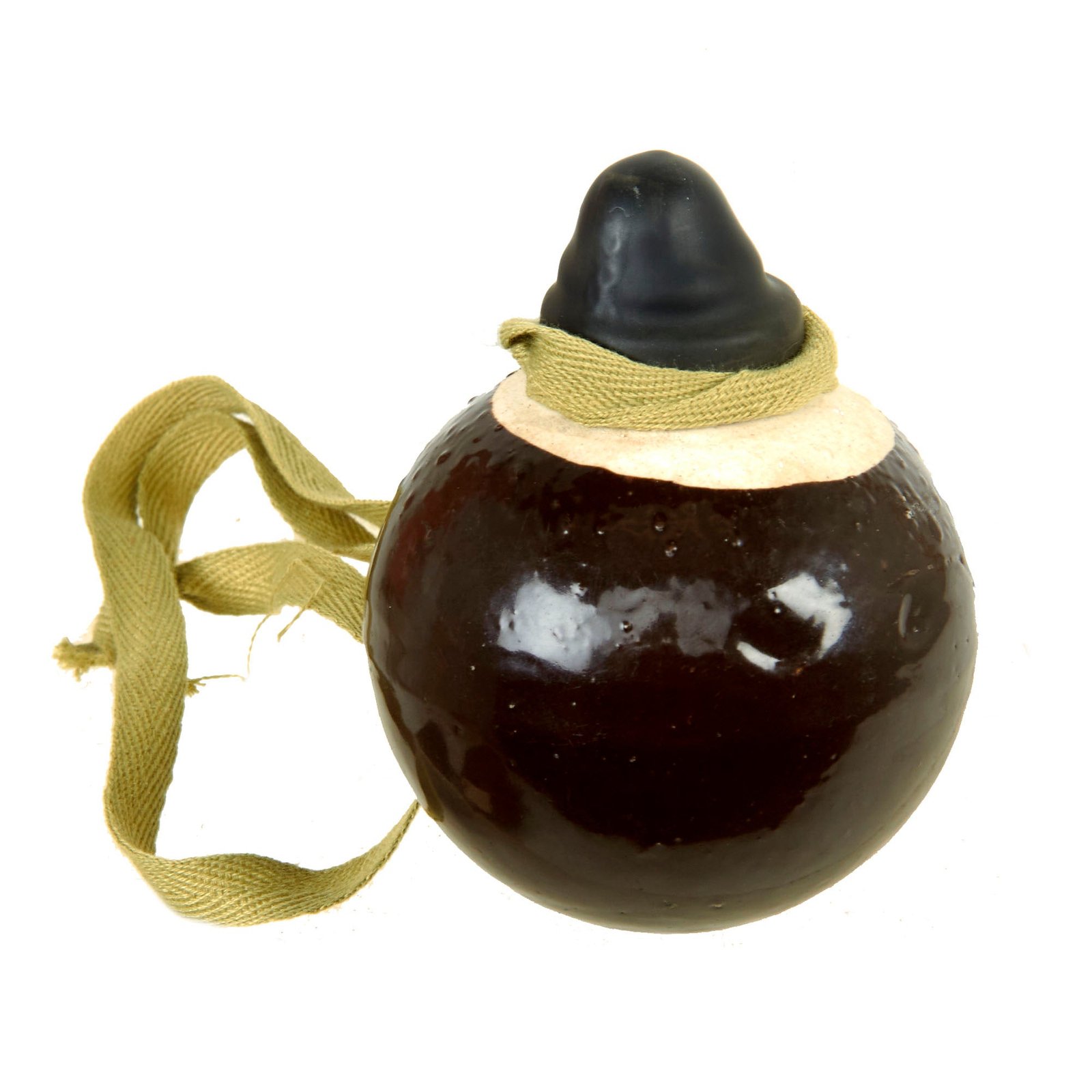Buy Original Japanese WWII Type 4 Ceramic Inert Hand Grenade in Glaze Brown with Replacement Fuze Assembly | Original Firearms Antique For Sale