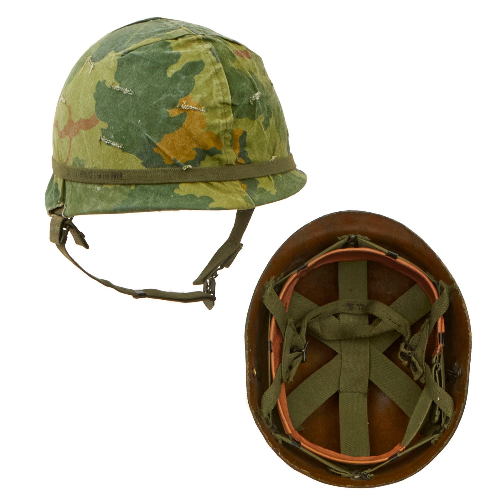Buy Original U.S. Vietnam War M1-C Paratrooper Helmet with Reversible Camouflage Cover - Complete | Original Firearms Antique For Sale