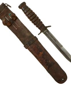 Buy Original U.S. WWII M3 Blade Marked Fighting Knife by Camillus with Personalized M6 Leather Scabbard | Original Firearms Antique For Sale