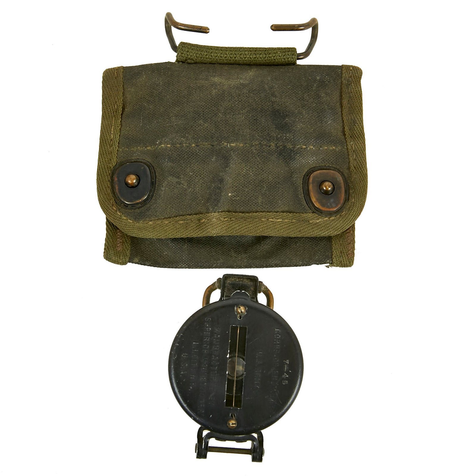 Buy Original U.S. WWII US Army M1938 Lensatic Compass By Superior Magneto Co. With Pouch | Original Firearms Antique For Sale