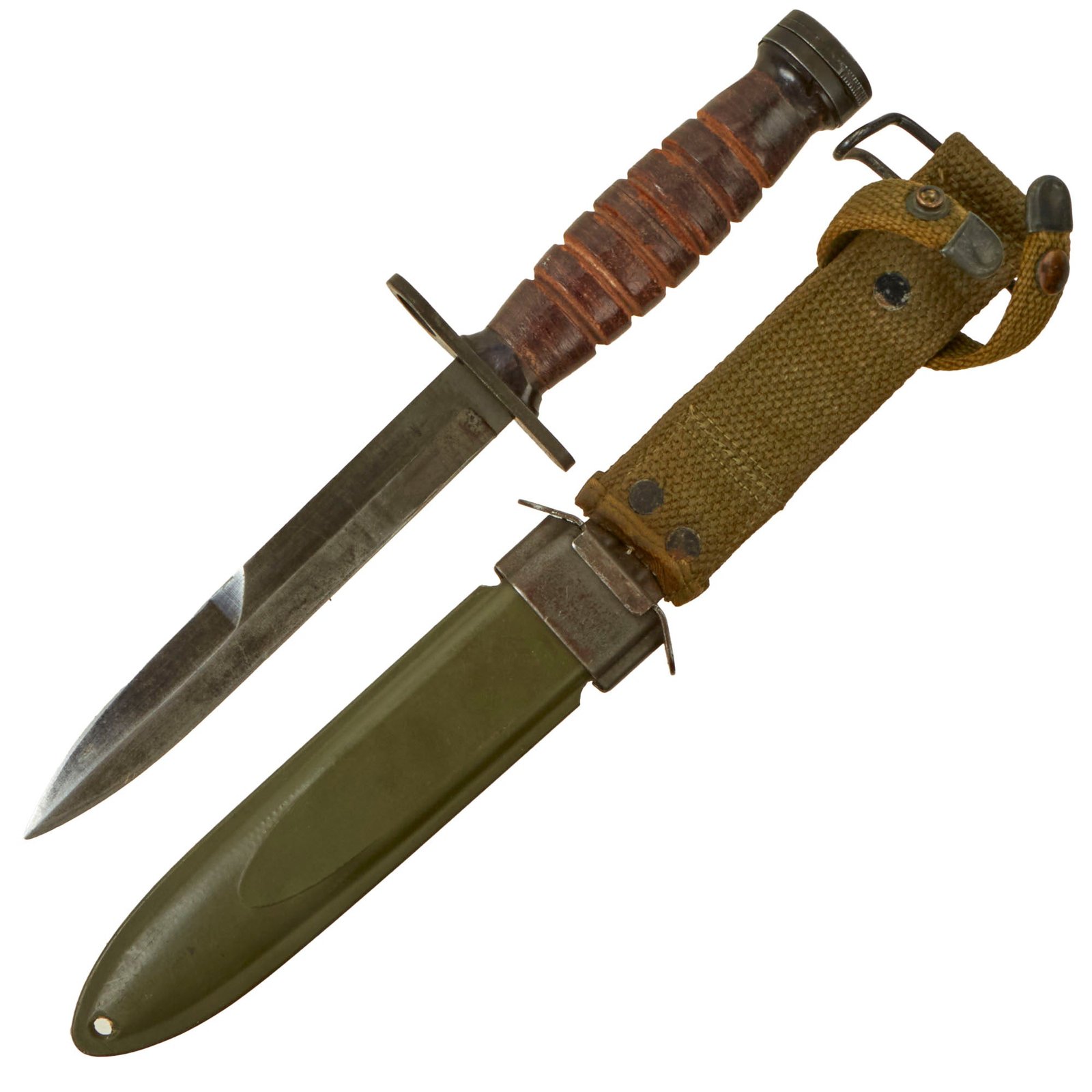 Buy Original U.S. WWII M4 Bayonet for the M1 Carbine by IMPERIAL with M8 Scabbard by B.M. Co | Original Firearms Antique For Sale