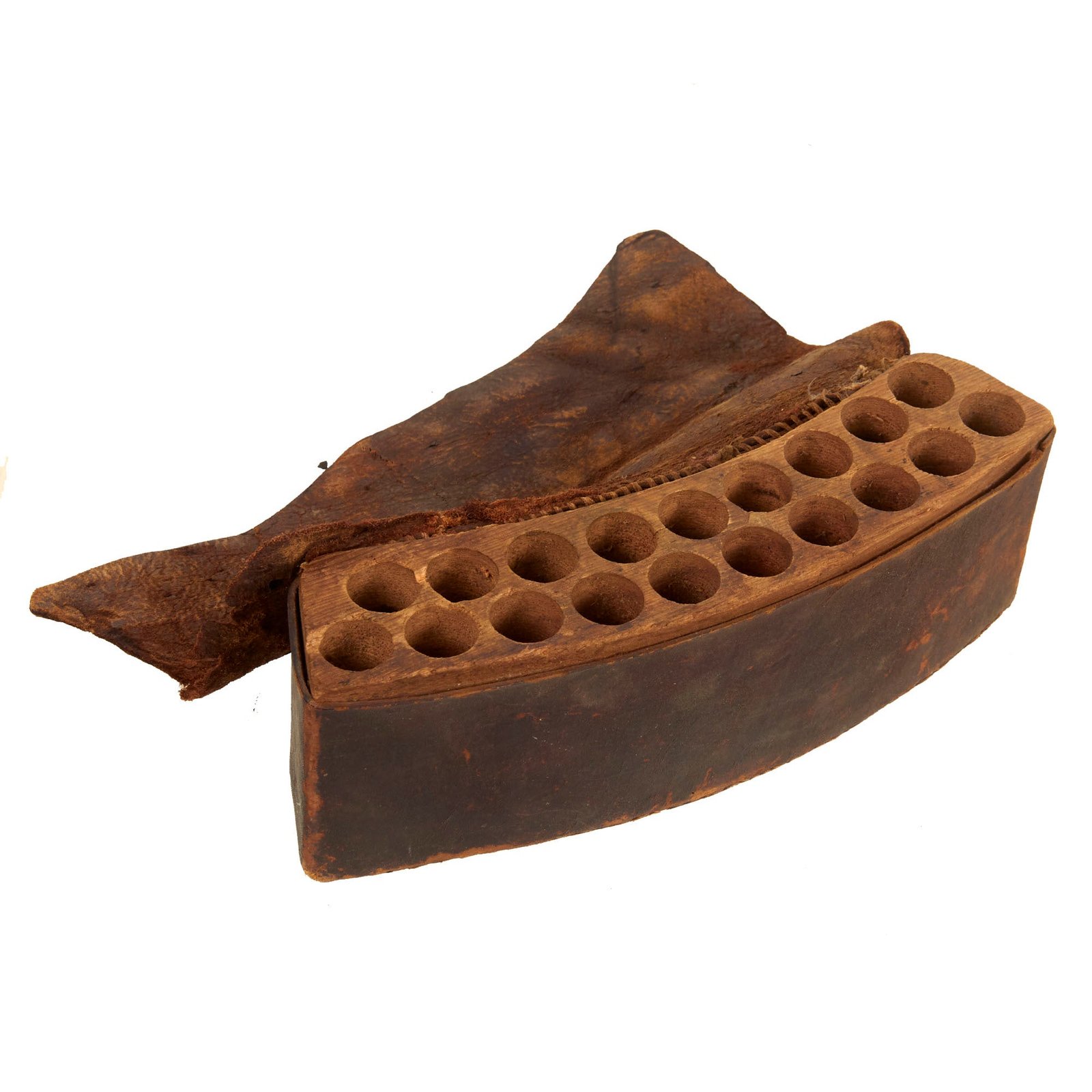 Buy Original U.S. American Revolutionary War Era Belly Cartridge Box with Symbol-Stamped Flap - Nailed Construction | Original Firearms Antique For Sale