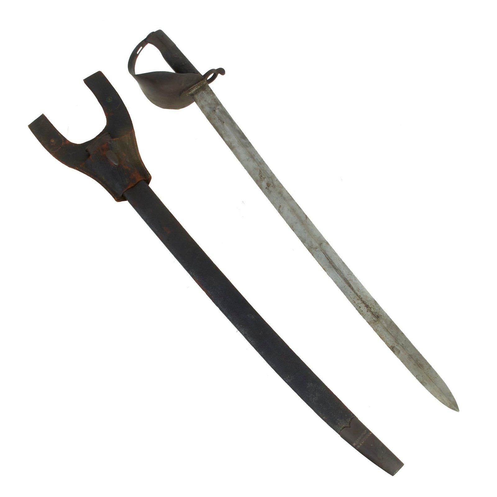 Buy Original British U.S. Civil War 2nd Pattern Cutlass Bayonet for Naval P-1858 Enfield Rifle as Imported by Confederates with Original Scabbard & Rare Leather Frog | Original Firearms Antique For Sale
