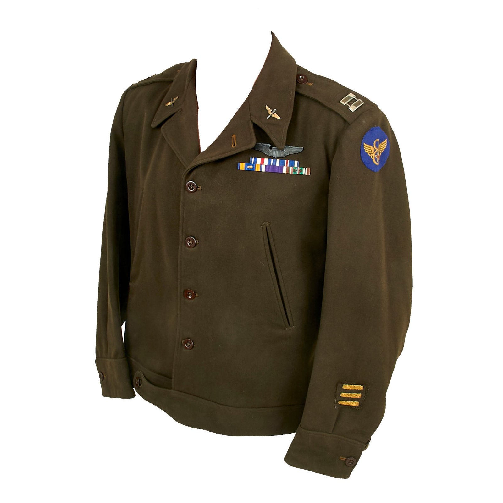 Buy Original U.S. WWII 8th Air Force Captain Officer’s British-Made ETO Jacket with Sterling Wings & Distinguished Flying Cross Ribbon Bar - Dated 1944 | Original Firearms Antique For Sale