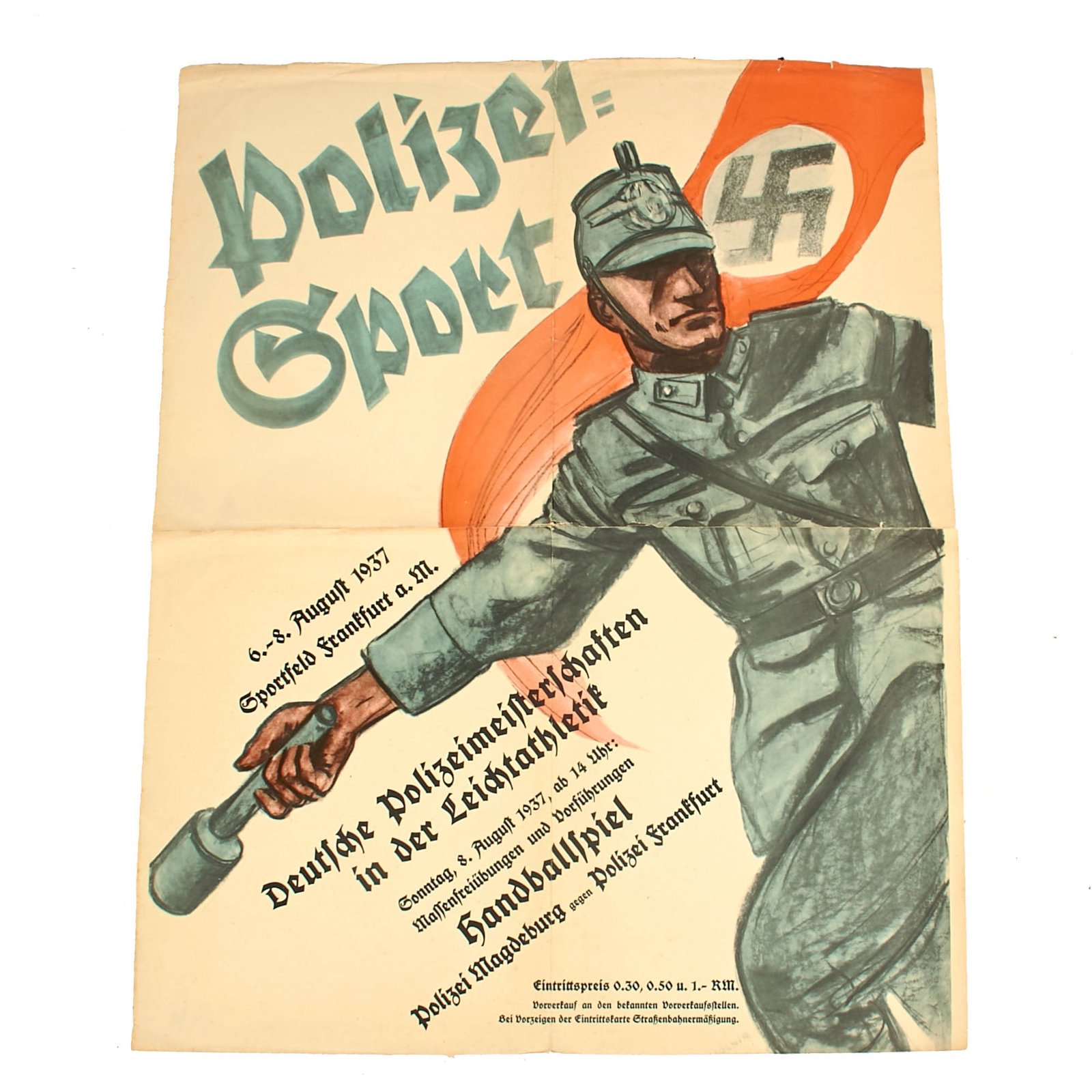 Buy Original German Pre-WWII Polizei 1937 Athletics Championships Poster - 23½ x 30” | Original Firearms Antique For Sale