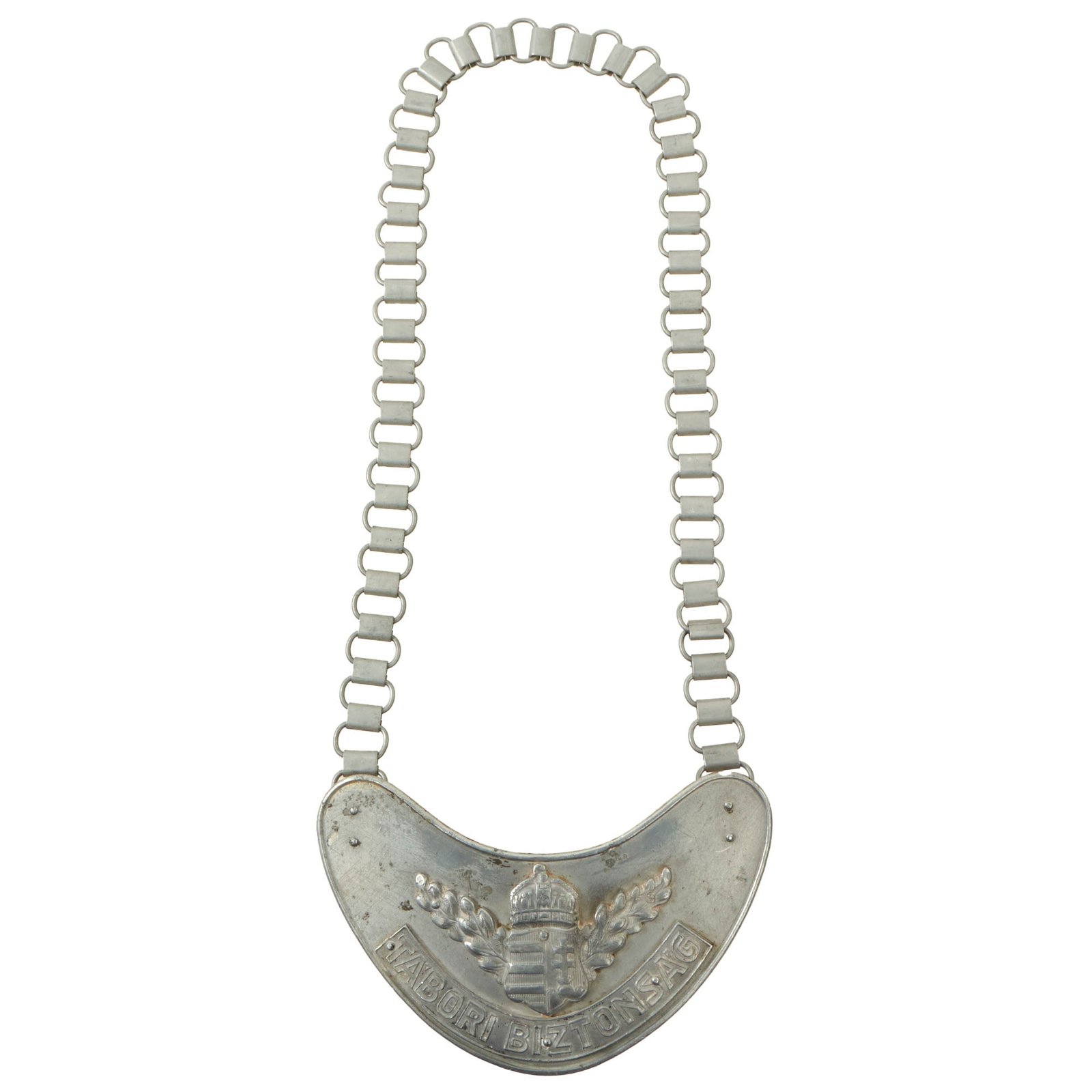 Buy Original WWII Hungarian Military Police Tábori Biztonság Gorget with Chain - Number 16116 | Original Firearms Antique For Sale