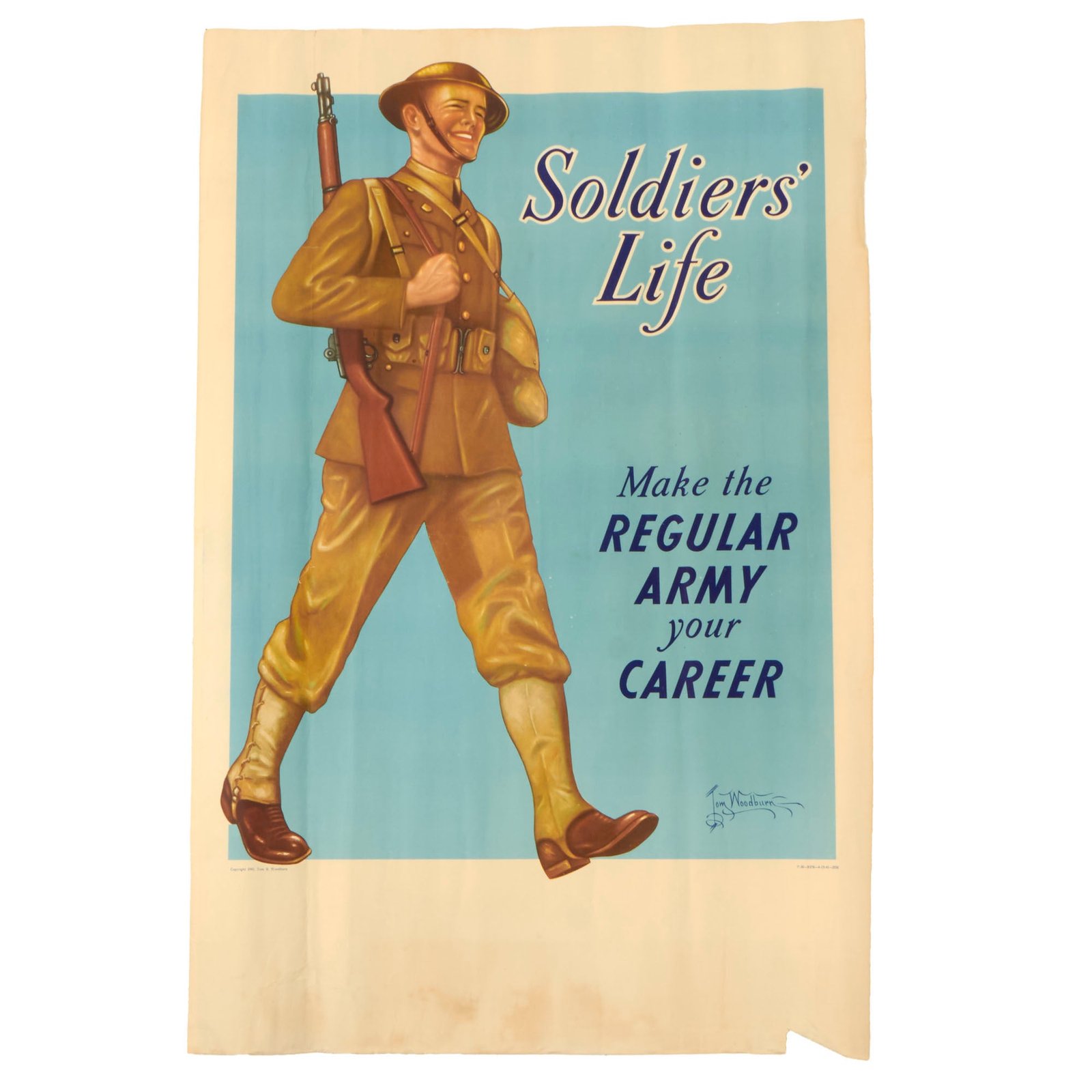 Buy Original U.S. Pre-WWII Rare “Soldier’s Life” Regular Army Recruitment Poster Dated April 1941 - 25 x 38” | Original Firearms Antique For Sale