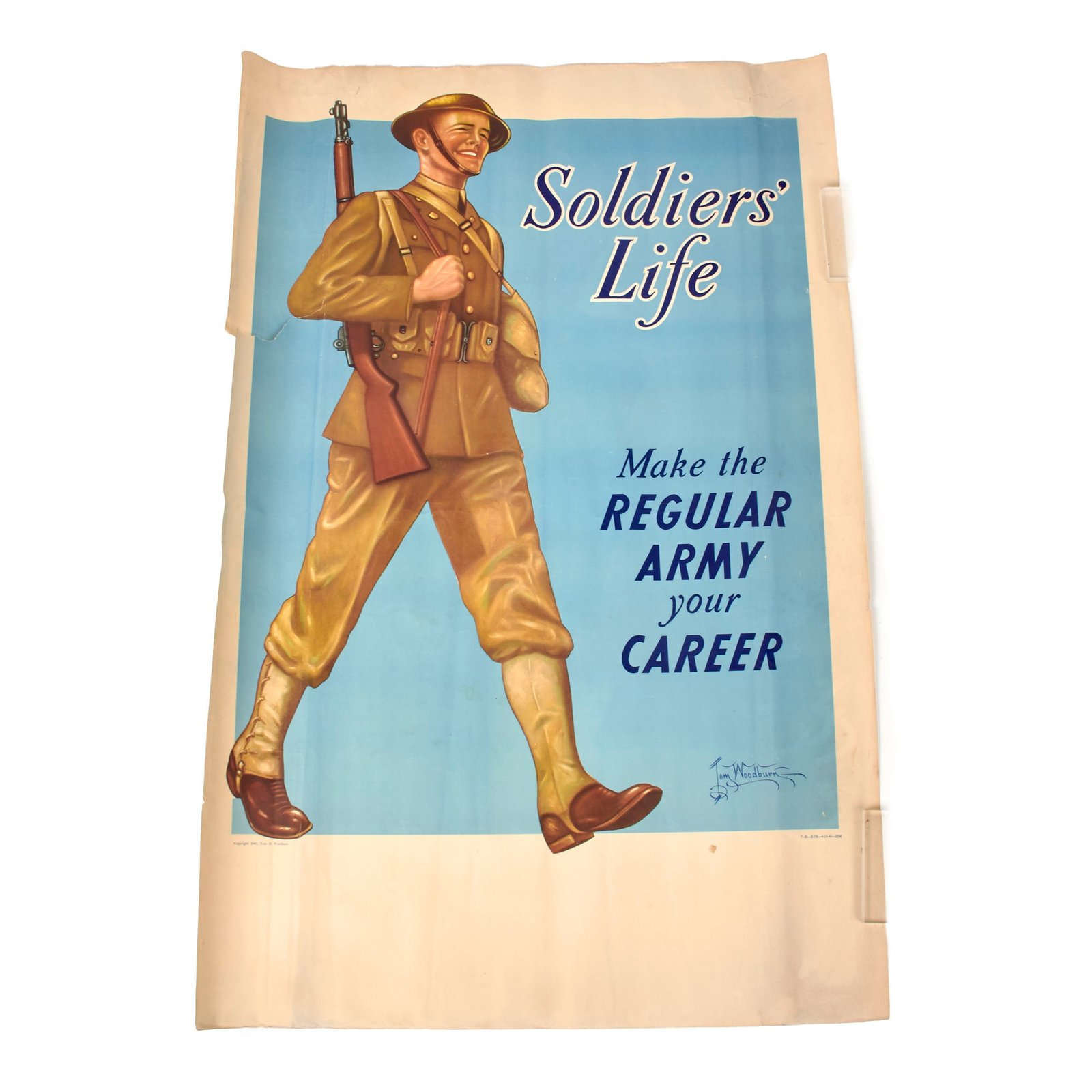 Original U.S. Pre-WWII Rare “Soldier’s Life” Regular Army Recruitment Poster Dated April 1941 - 25 x 38”