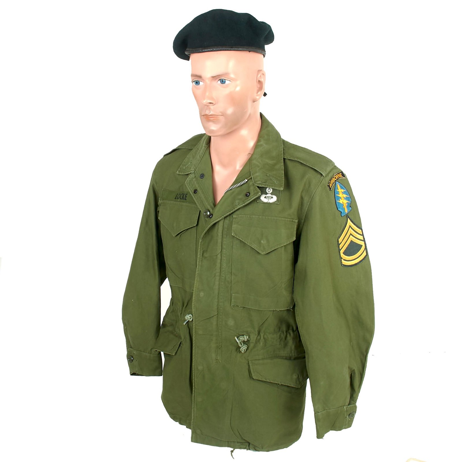 Buy Original U.S. Vietnam War M1951 1st Special Forces (Airborne) Field Jacket with Period Applied Insignia & Beret - Senior Parachutist Badge | Original Firearms Antique For Sale