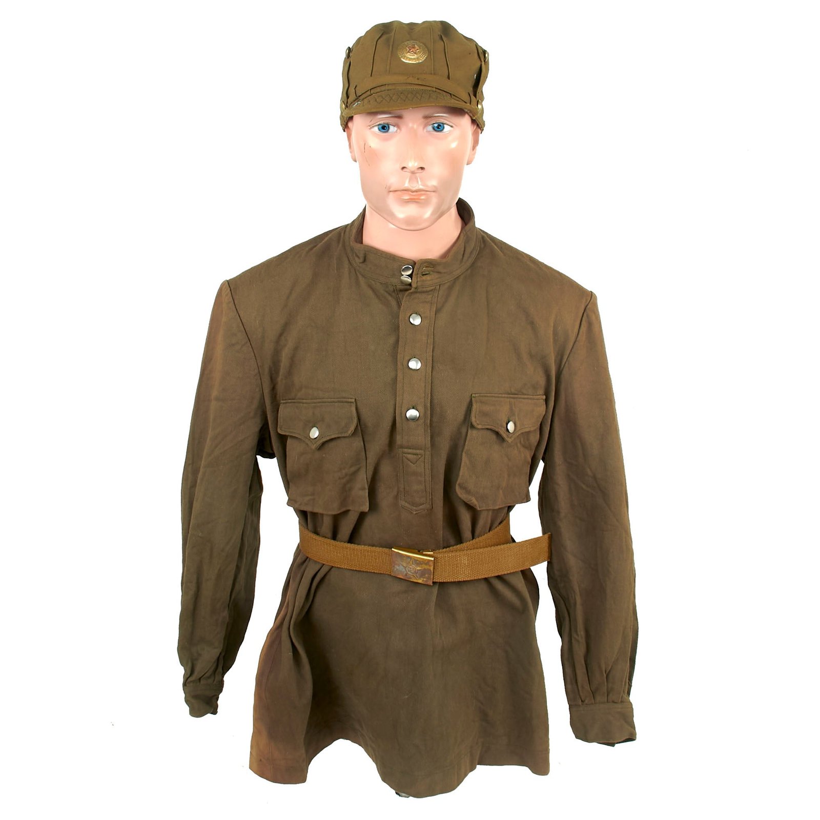 Buy Original North Korean Army Korean War KPA Officer’s Soviet-Style Gymnastroika with Officer’s Cap & Belt | Original Firearms Antique For Sale