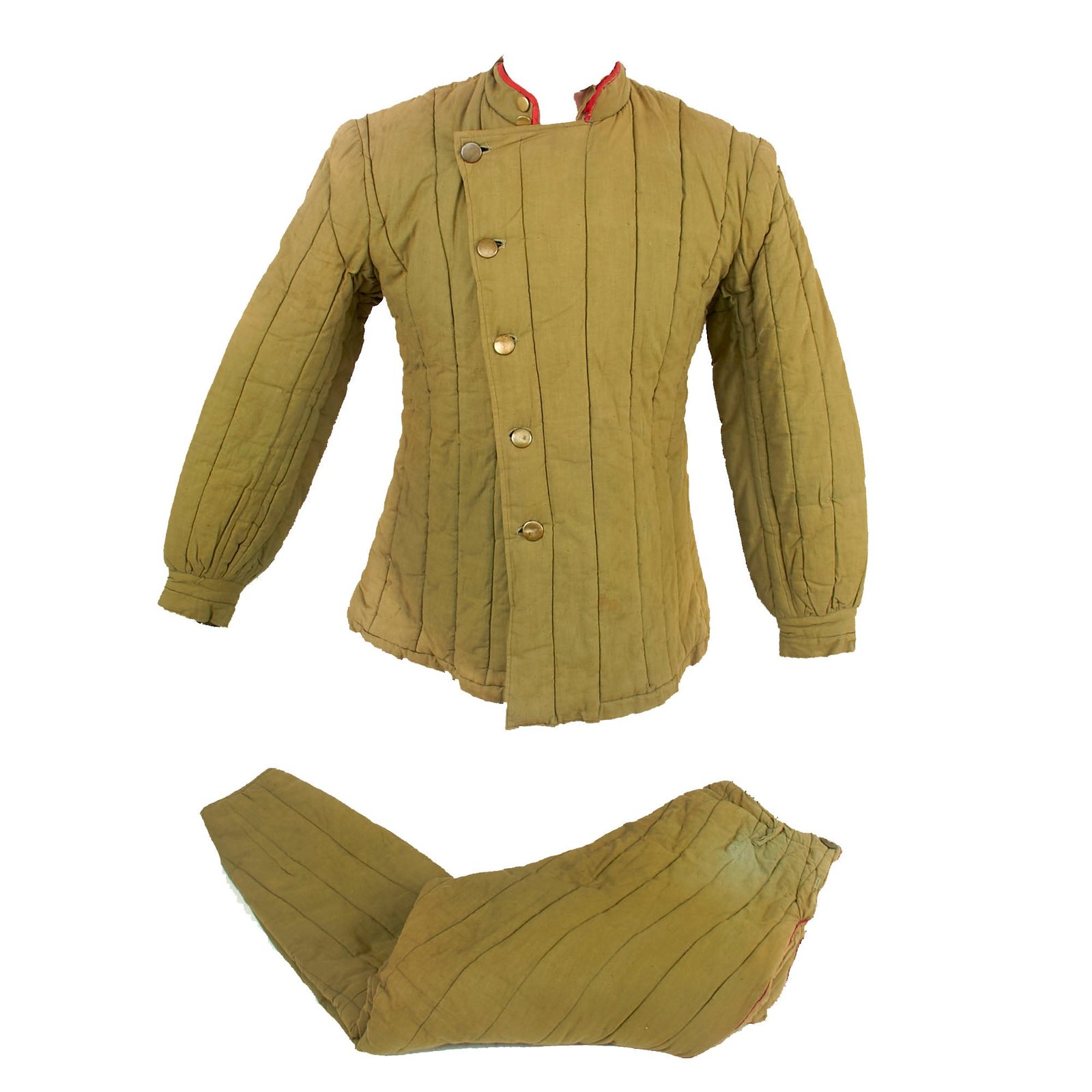 Buy Original Chinese Korean War Chinese Officer’s Winter Padded Double-Breasted Uniform Coat with Red Piping and Inseam-Piped Trousers - Scarce Set | Original Firearms Antique For Sale
