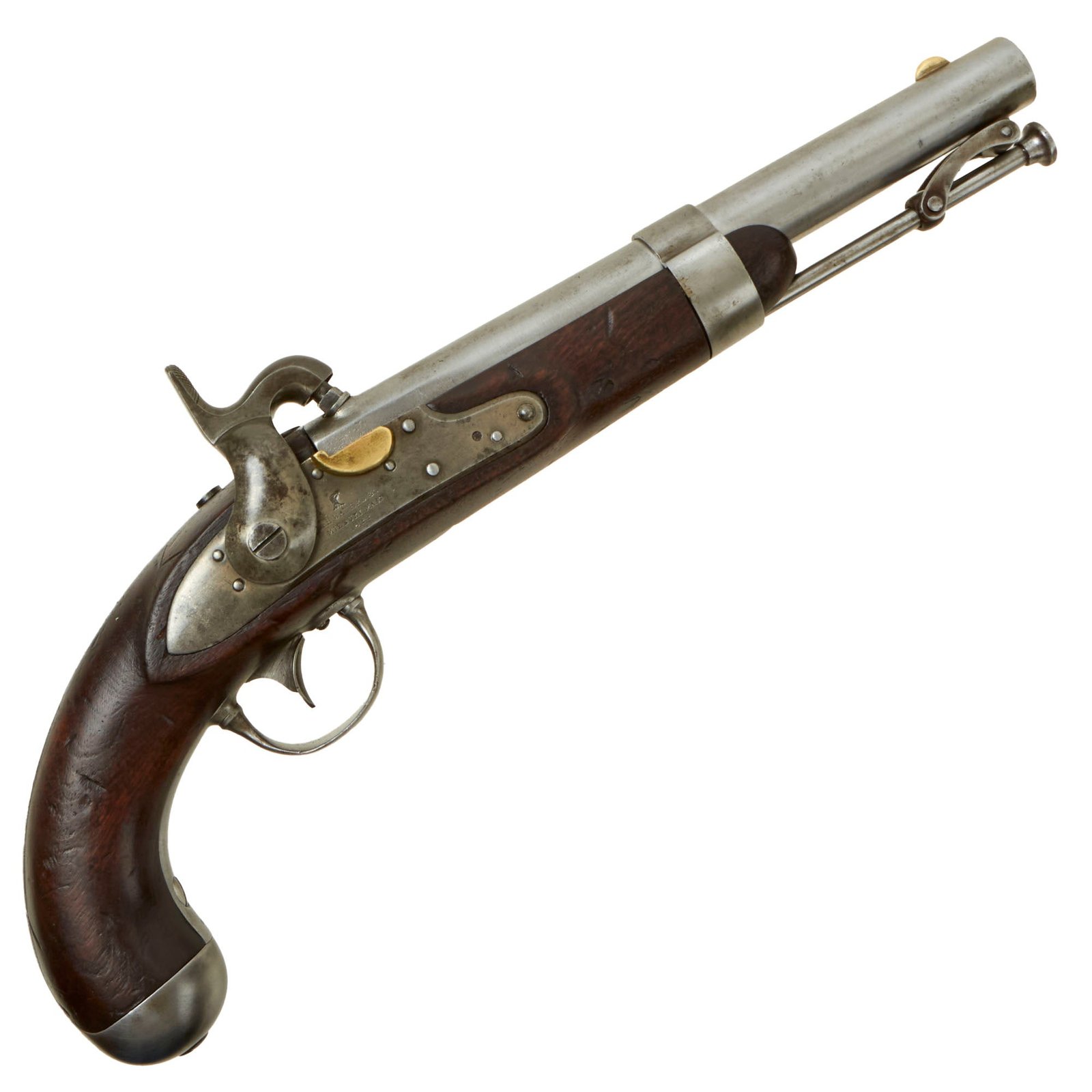 Buy Original U.S. Model 1836 Flintlock Cavalry Pistol by Asa Waters Converted to Percussion with Cartouches - dated 1844 | Original Firearms Antique For Sale