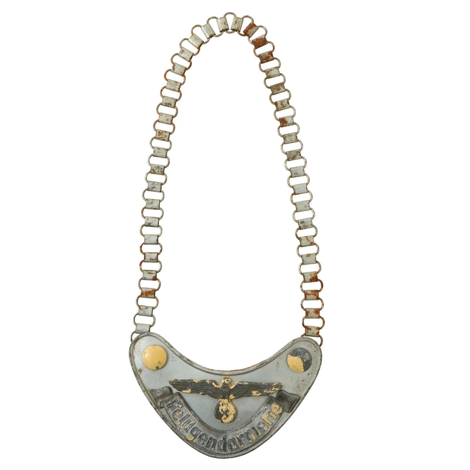 Buy Original German WWII Feldgendarmerie Police Gorget with Partial Phosphorescent Paint and Neck Chain | Original Firearms Antique For Sale