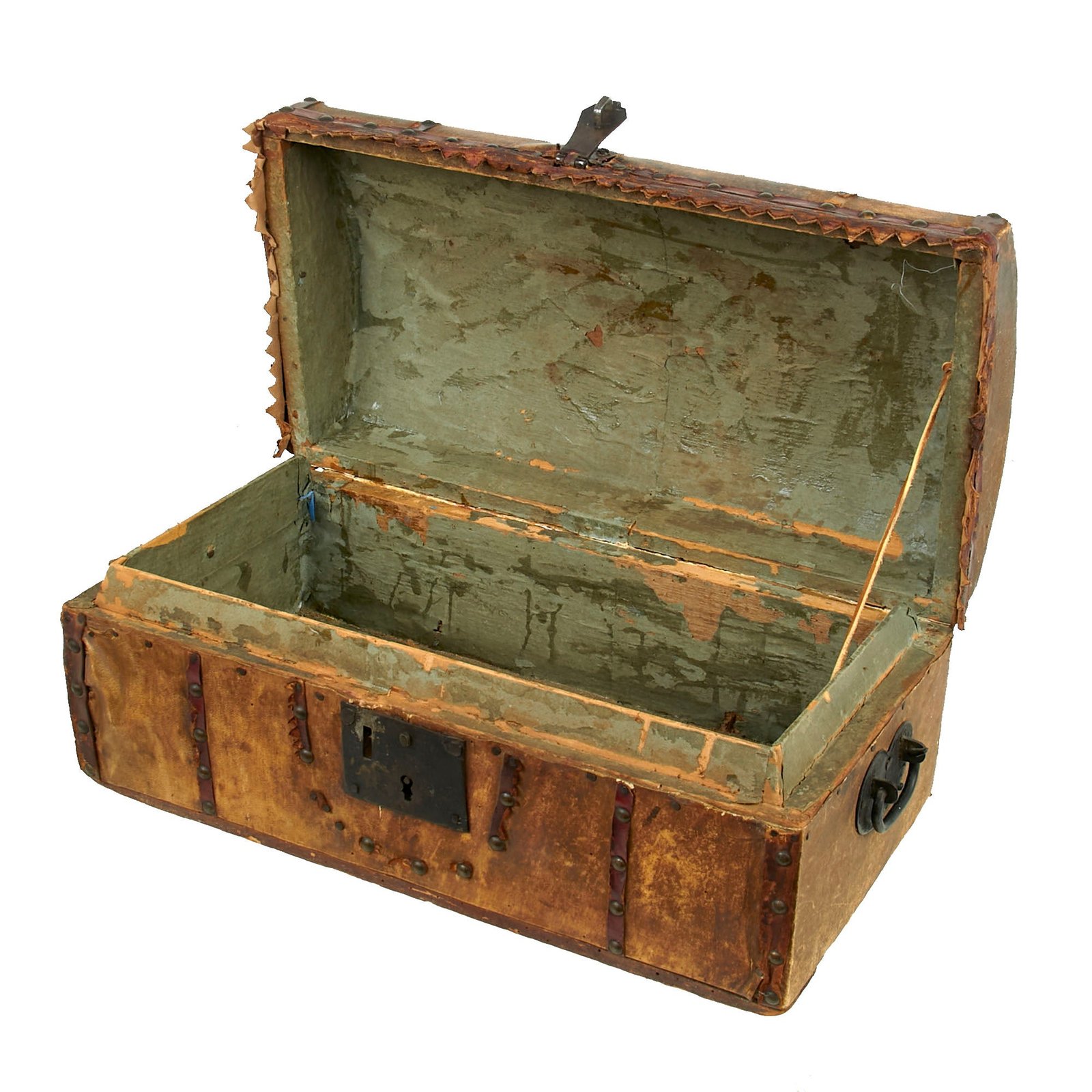 Buy Original U.S. American Revolutionary War Era Deerhide-Covered Trunk with Leather Trim & Original Handles | Original Firearms Antique For Sale