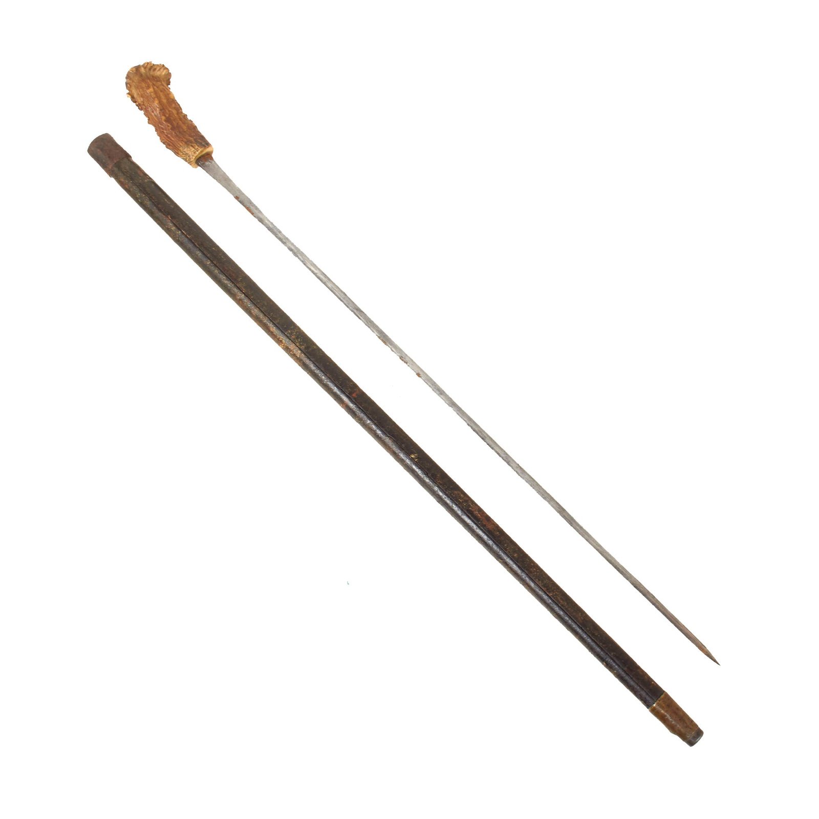 Original British 1860s Sword Cane with Stag Handle & Partial Maker’s Mark