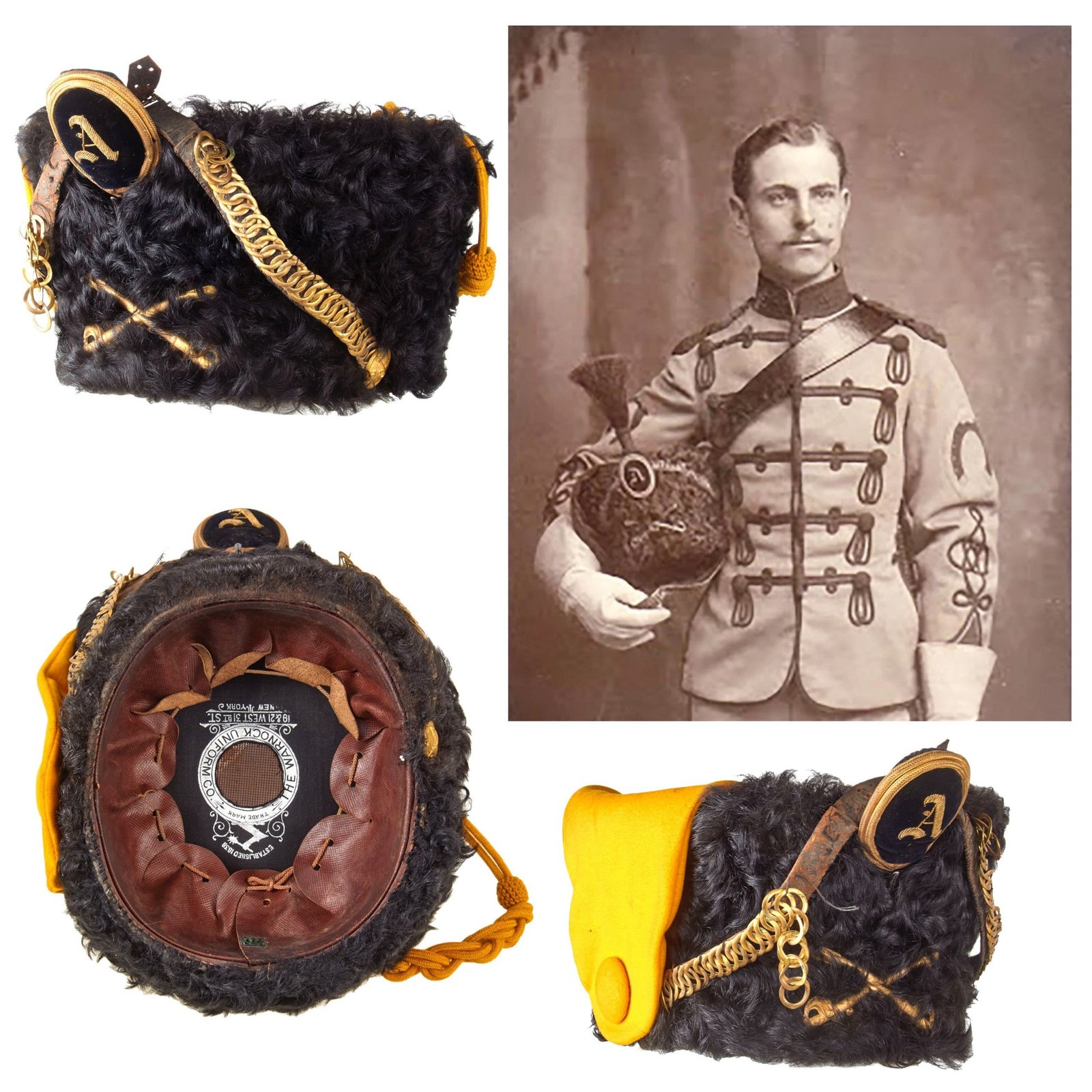 Original U.S. Late 19th Century New York Hussars Squadron A Astrakhan Busby Hat by Warnock Uniform Co.