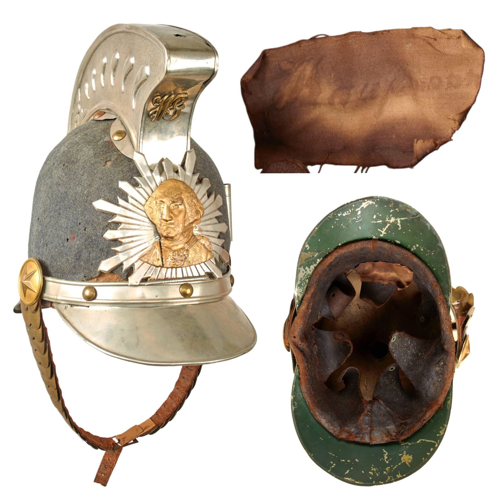 Original U.S. Indian Wars Era Germania Schutzenbund or Washington Greys “Washington Rifles” Parade Dress Helmet with Chinscales & George Washington Plate - Name Tag on Interior