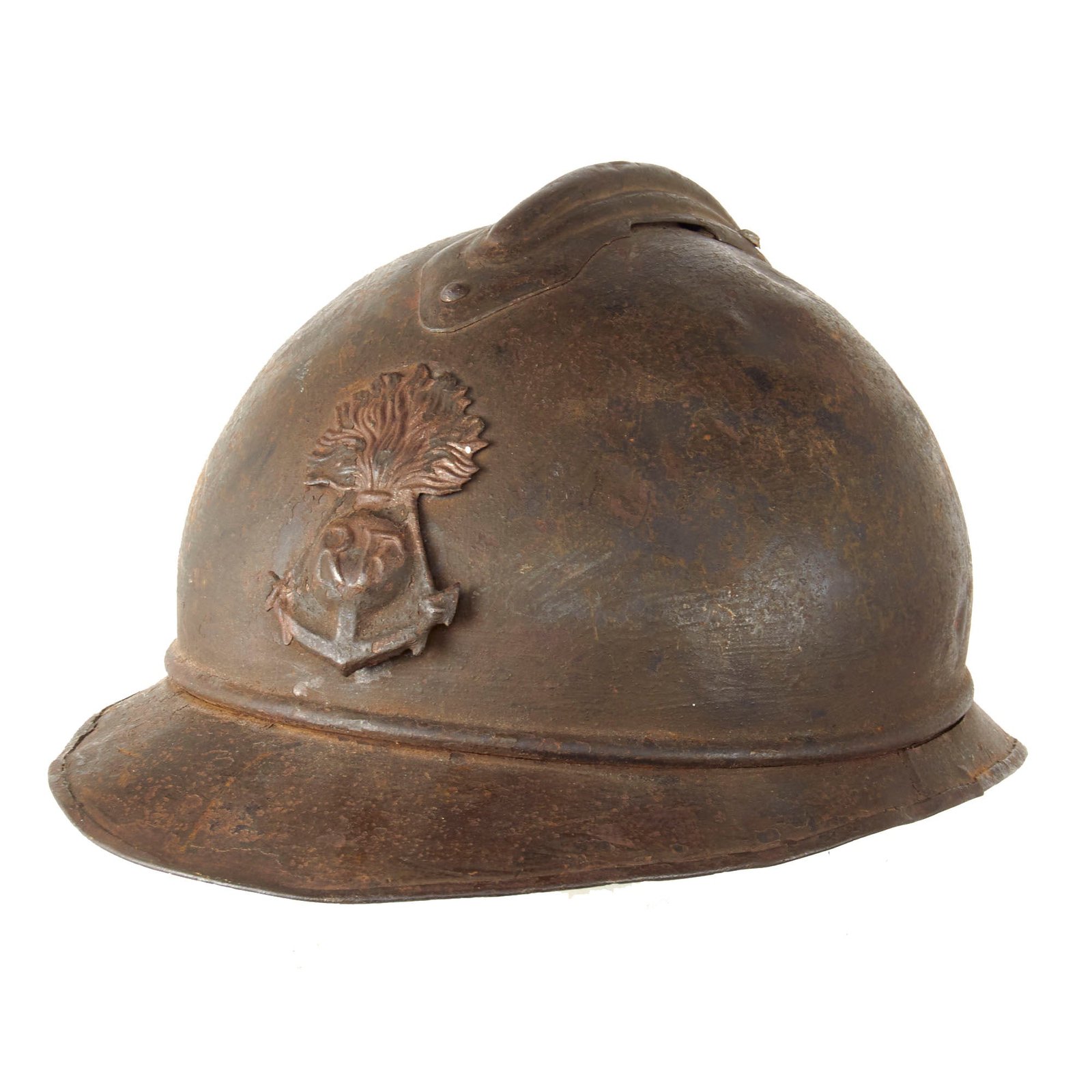 Original Rare French WWI Colonial Infantry & Navy Model 1915 Adrian Steel Helmet with Liner in Correct Color - Troupes Coloniales