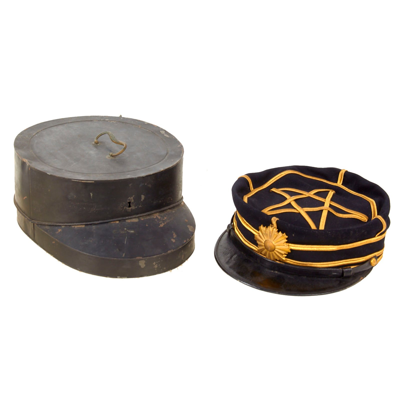 Original WWII Imperial Japanese Army Captain’s Dress Cap by Yanagisana in Original Metal Carrying Case