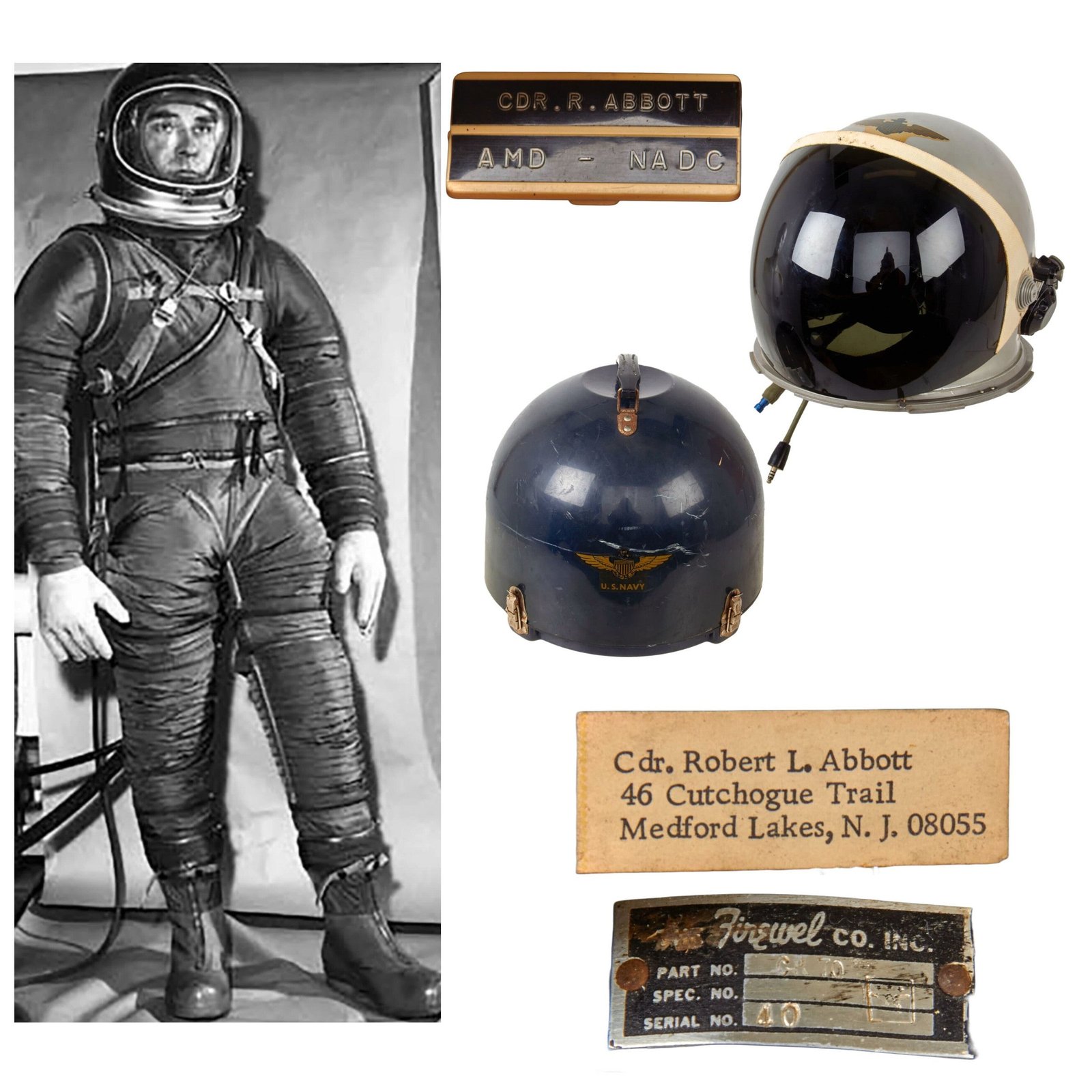 Original U.S. 1950s Navy Named High Altitude Full Pressure MK II MOD. 2 Flight Helmet with Visor in Scarce Original Transit Case - NASA Mercury Program